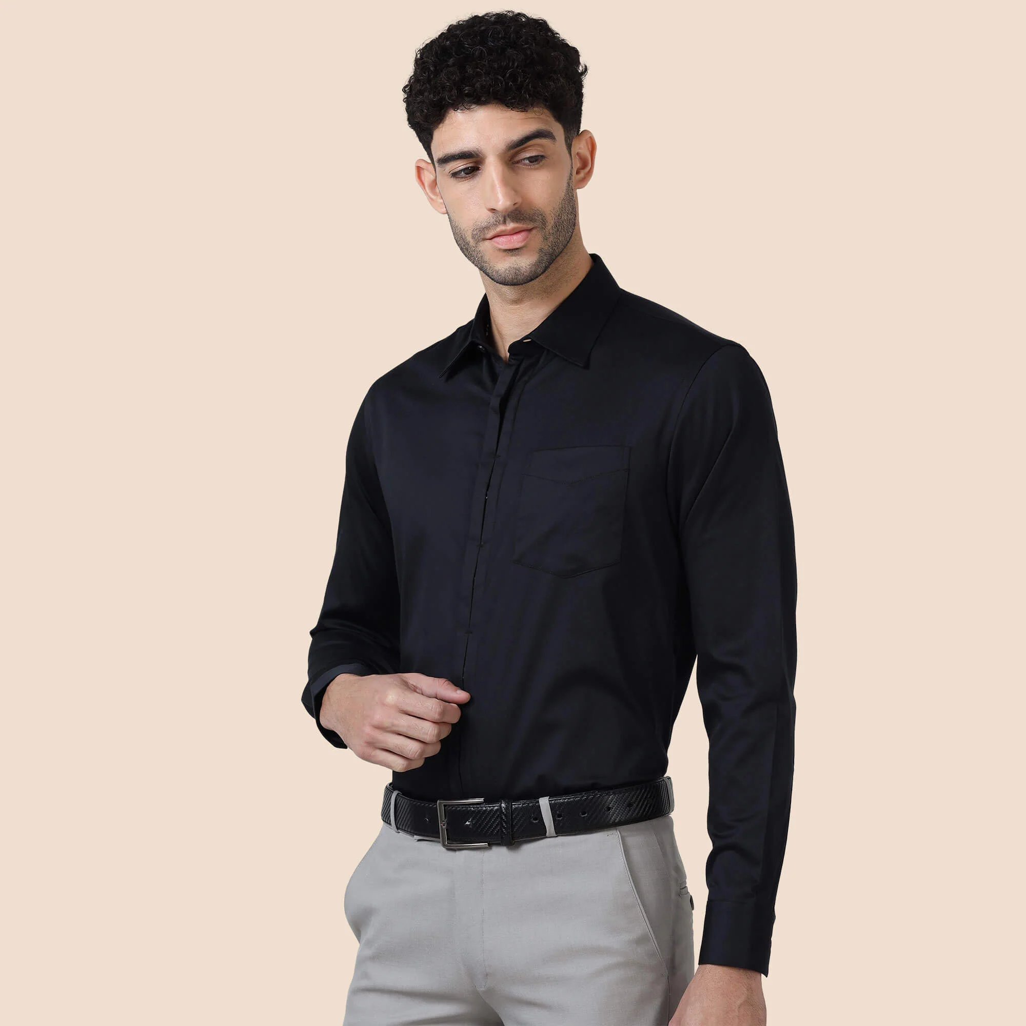 Alfred Black Shirt With Signature Concealed Placket - Image 3