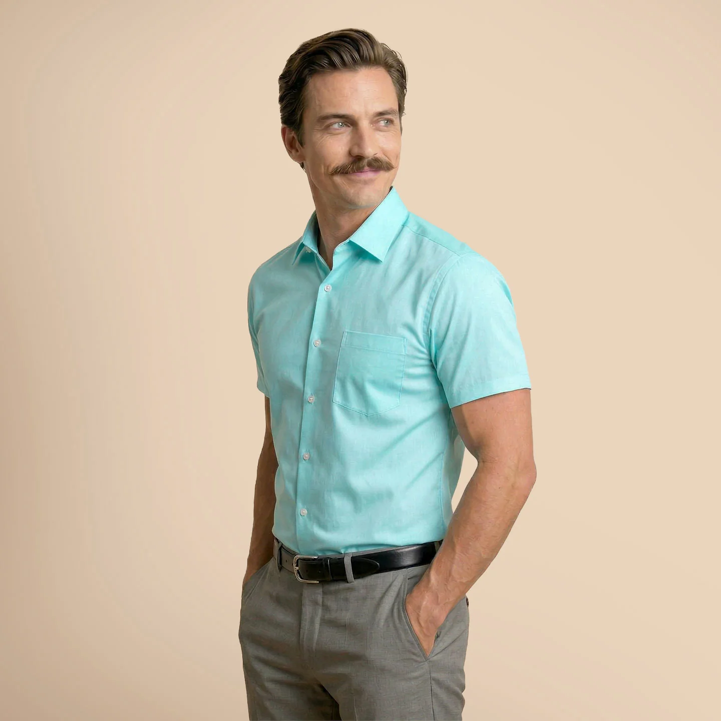Ashley Half Sleeves Giza Cotton Shirt In Fresh Aqua - Image 3