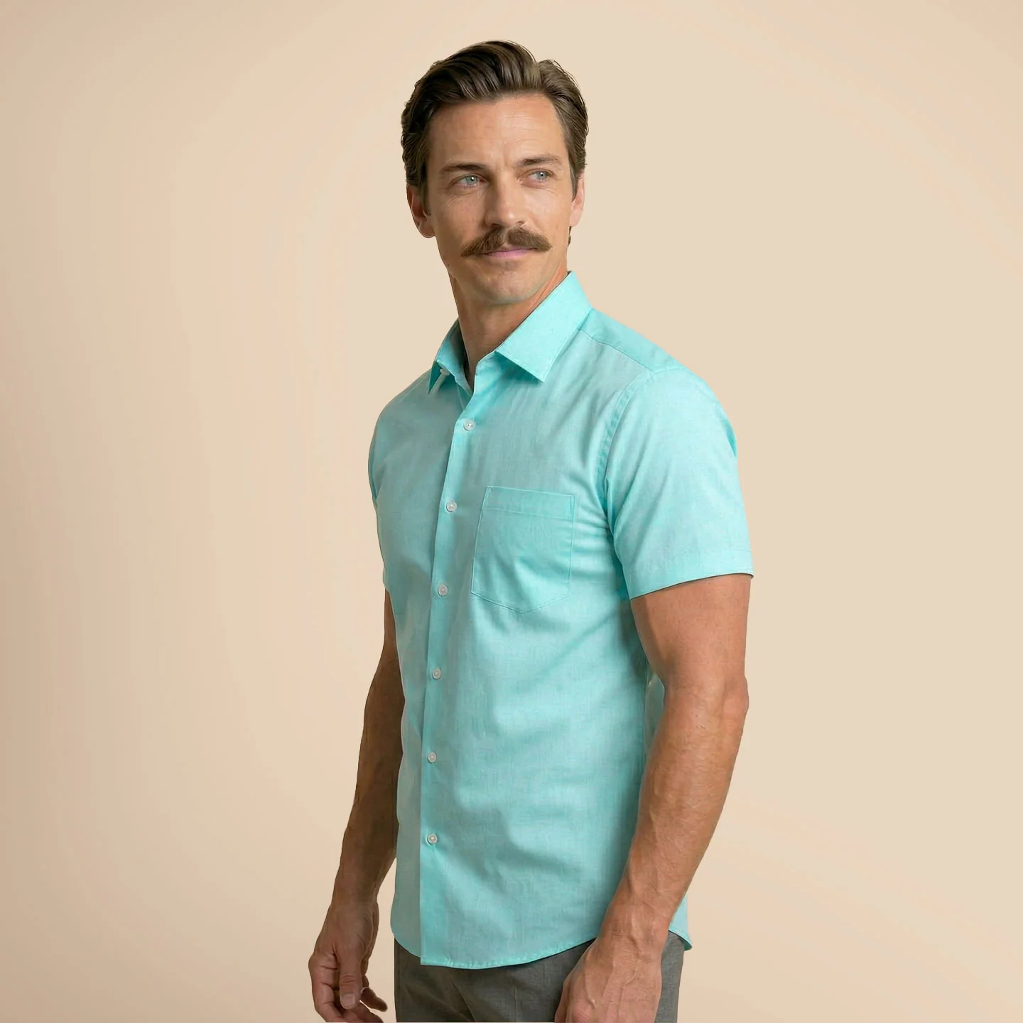 Ashley Half Sleeves Giza Cotton Shirt In Fresh Aqua - Image 7
