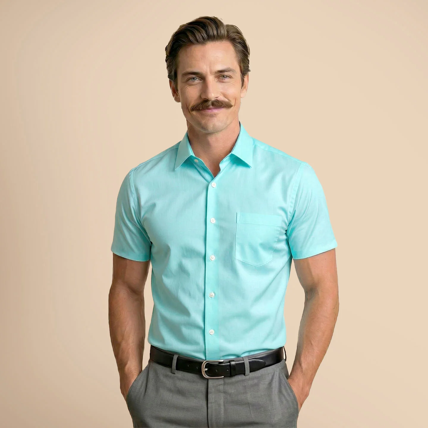 Ashley Half Sleeves Giza Cotton Shirt In Fresh Aqua - Image 8