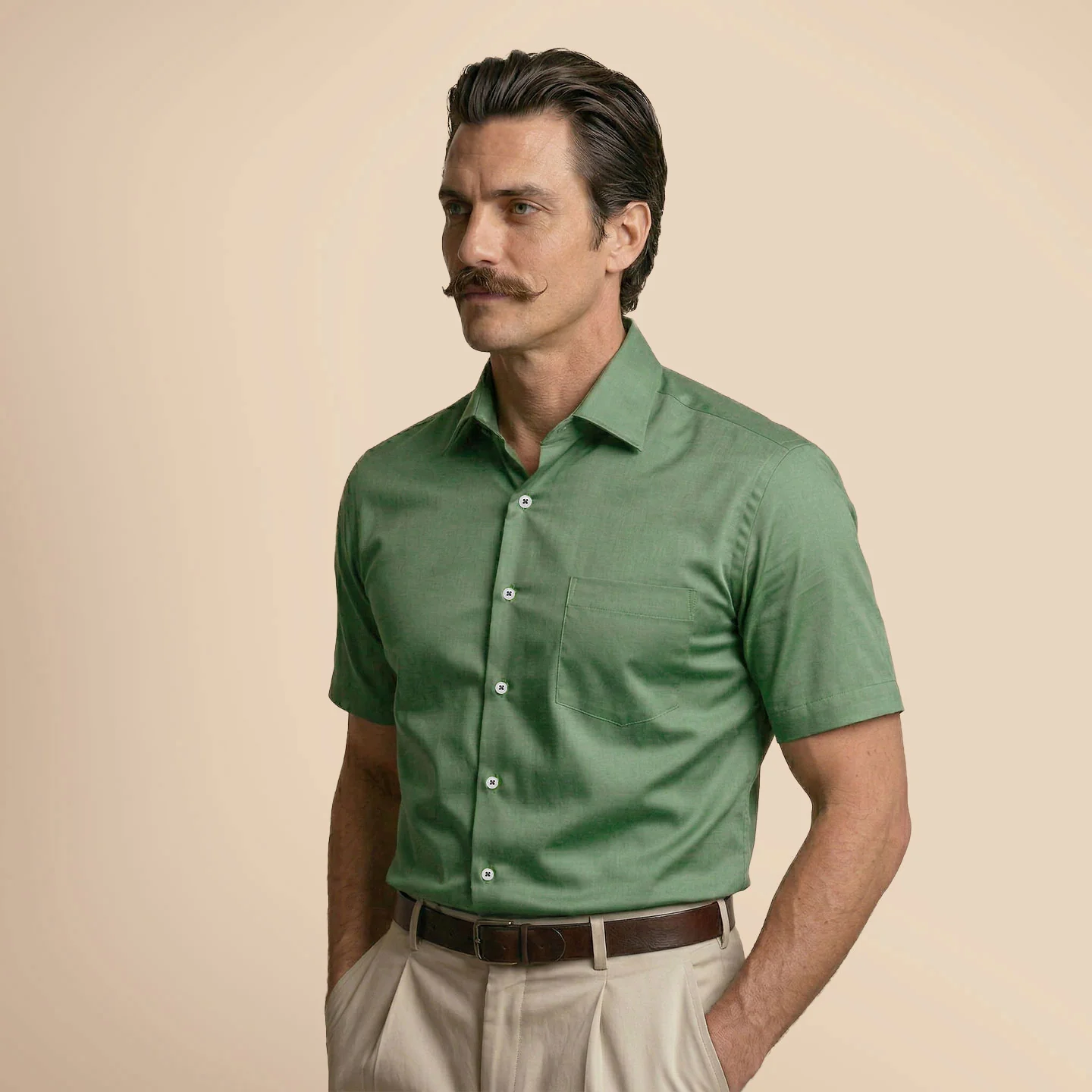 Ashley Half Sleeves Giza Cotton Shirt In Grass Green - Image 2