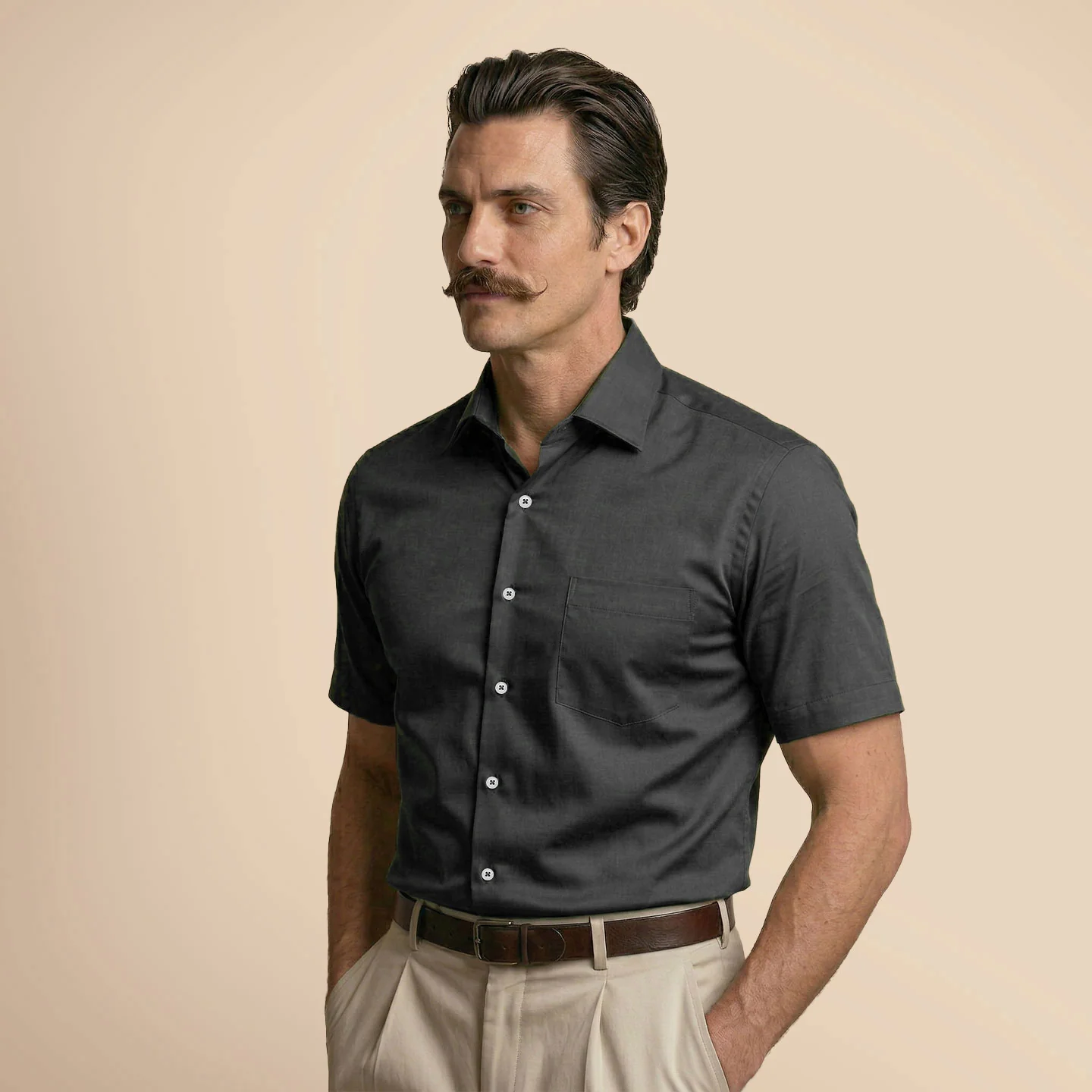 Ashley Half Sleeves Giza Cotton Shirt In Gun Metal - Image 2