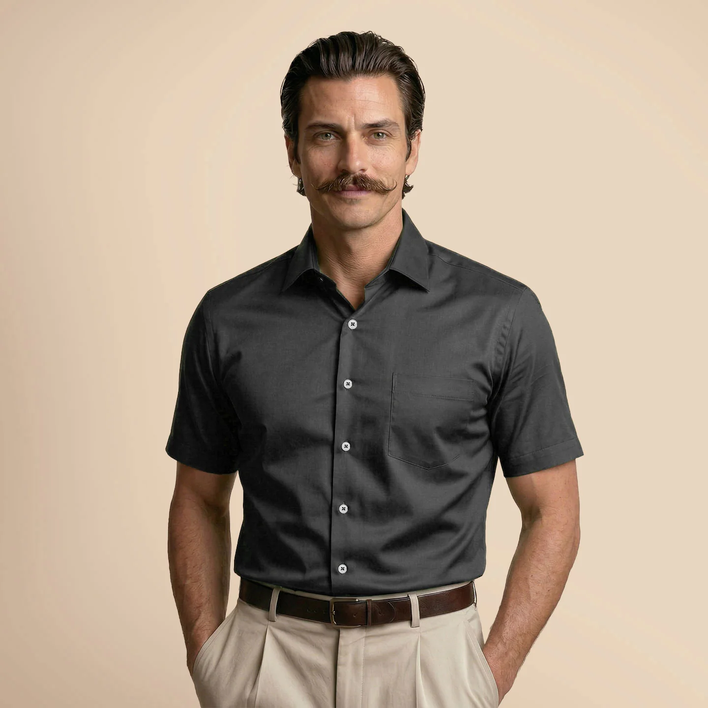 Ashley Half Sleeves Giza Cotton Shirt In Gun Metal - Image 5