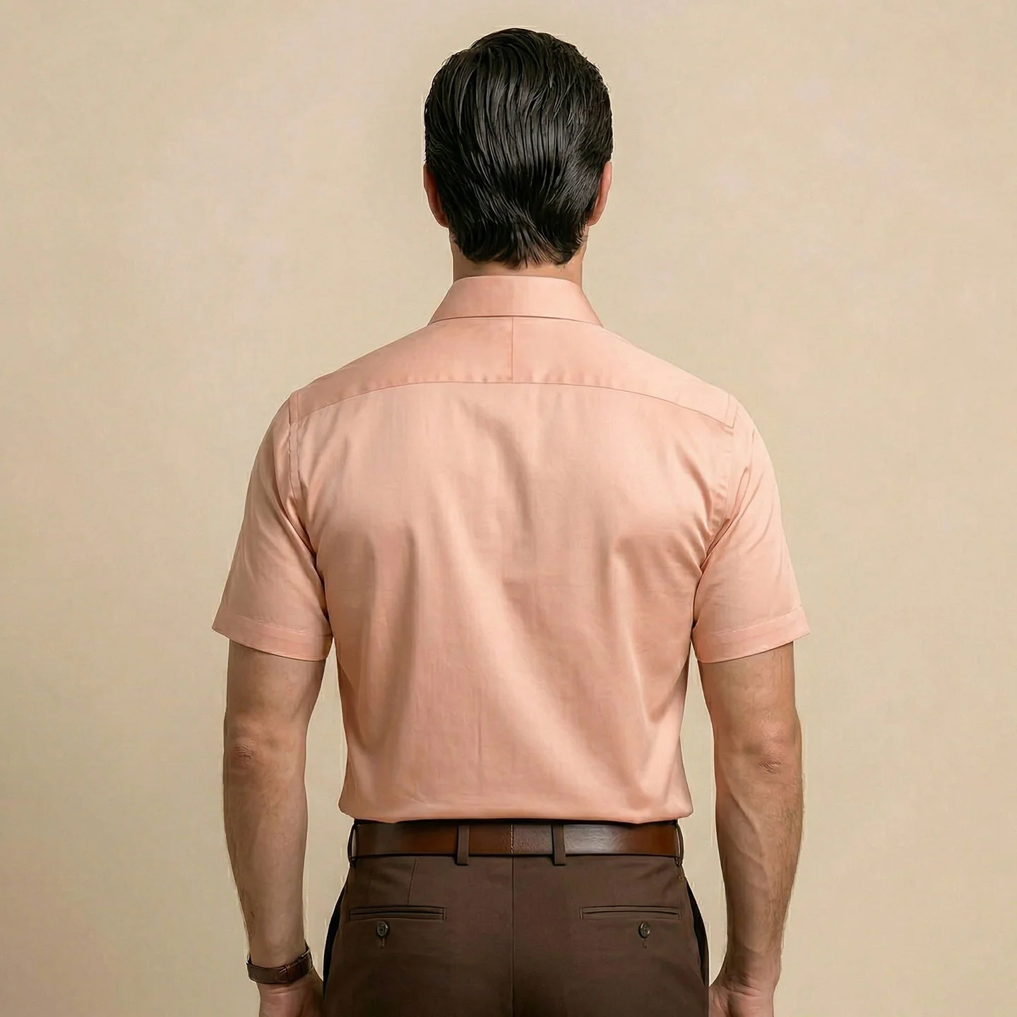 Ashley Half Sleeves Giza Cotton Shirt In Peach Fuzz - Image 3