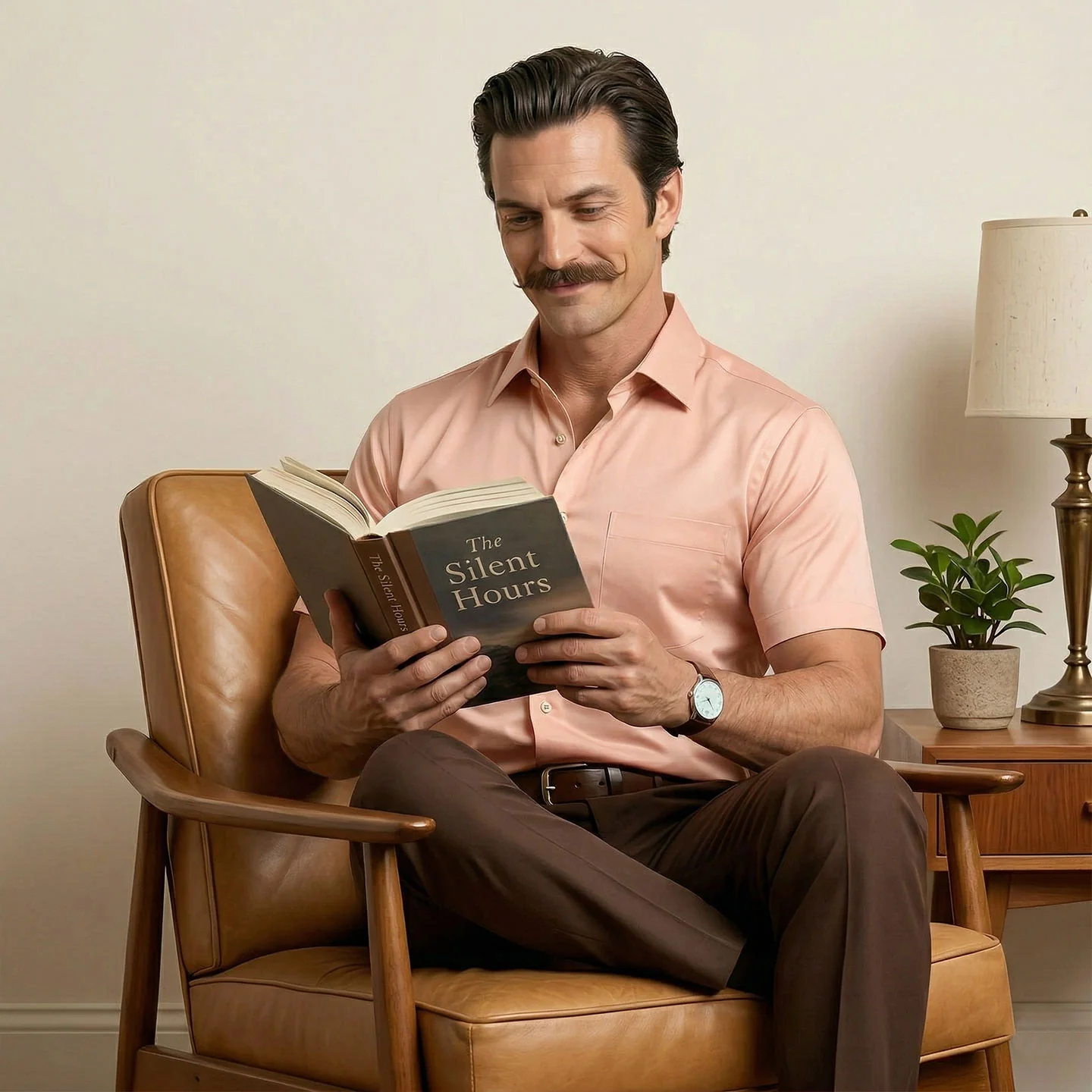 Ashley Half Sleeves Giza Cotton Shirt In Peach Fuzz - Image 4