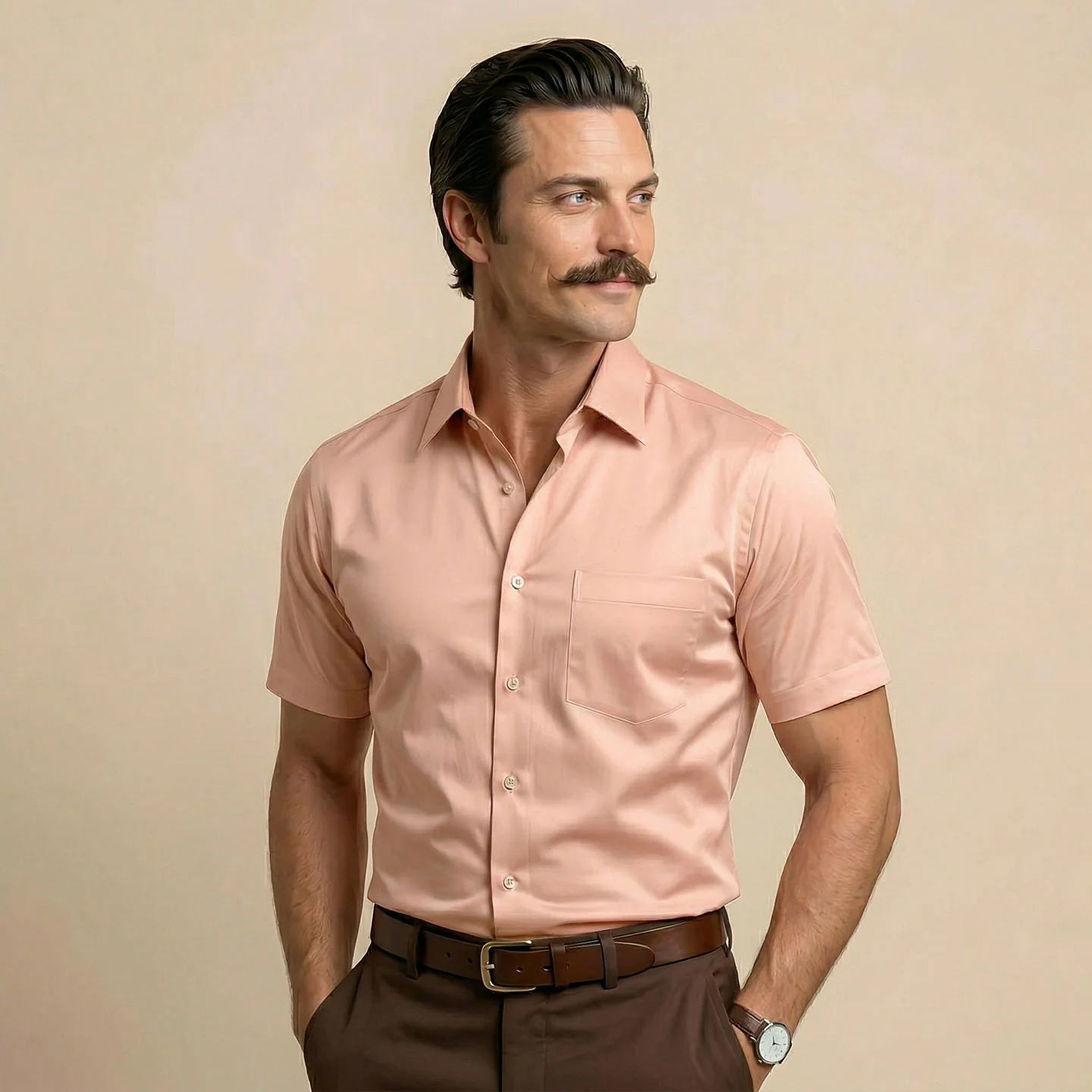 Ashley Half Sleeves Giza Cotton Shirt In Peach Fuzz - Image 5