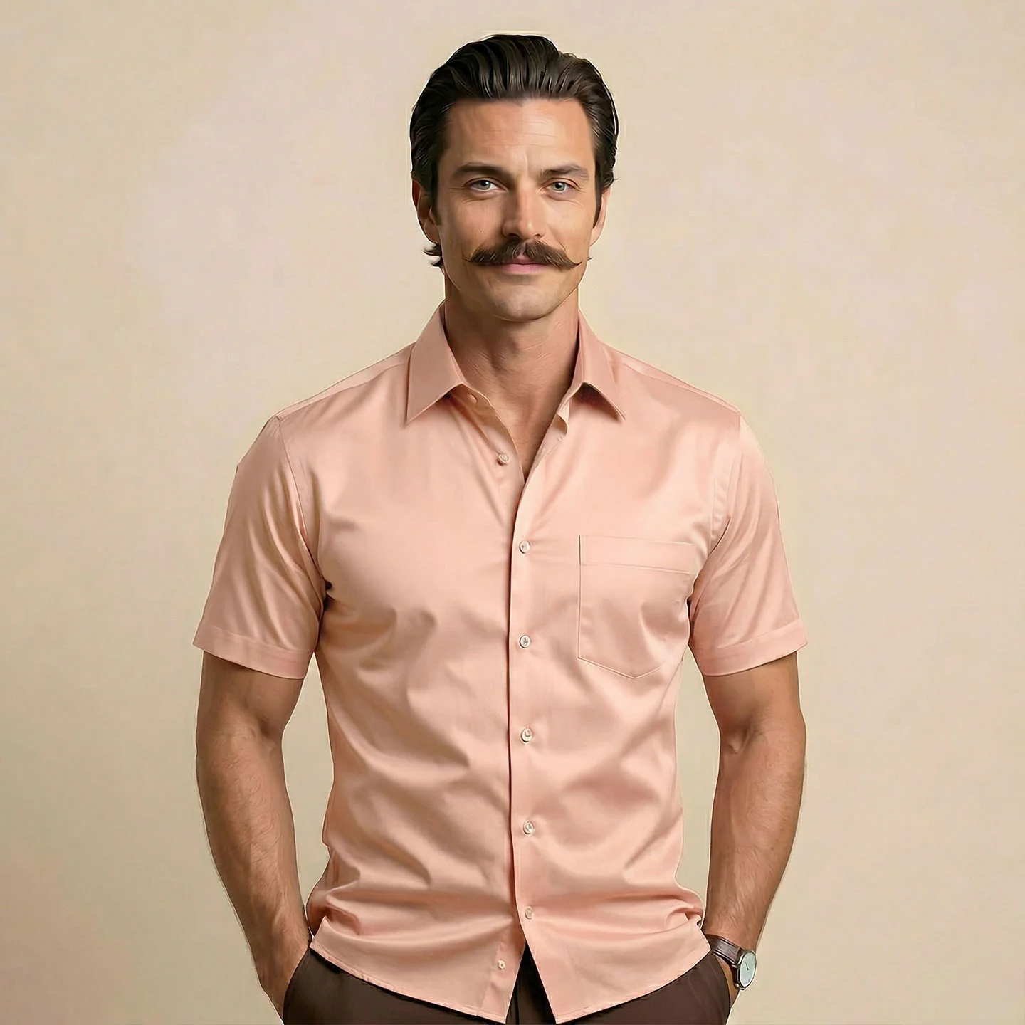 Ashley Half Sleeves Giza Cotton Shirt In Peach Fuzz - Image 6