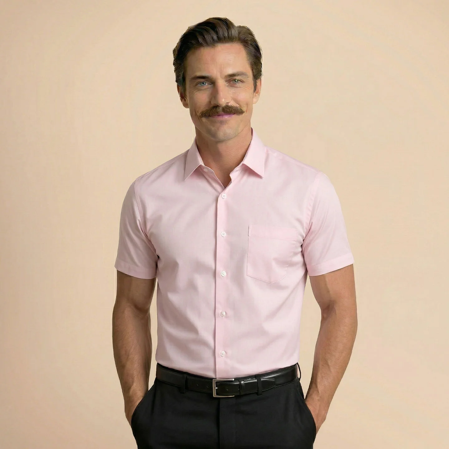 Ashley Half Sleeves Giza Cotton Shirt In Powder Pink - Image 5