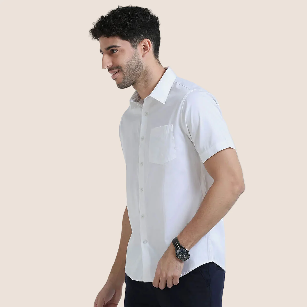 Ashley Half Sleeves Giza Cotton Shirt In Snow - Image 3