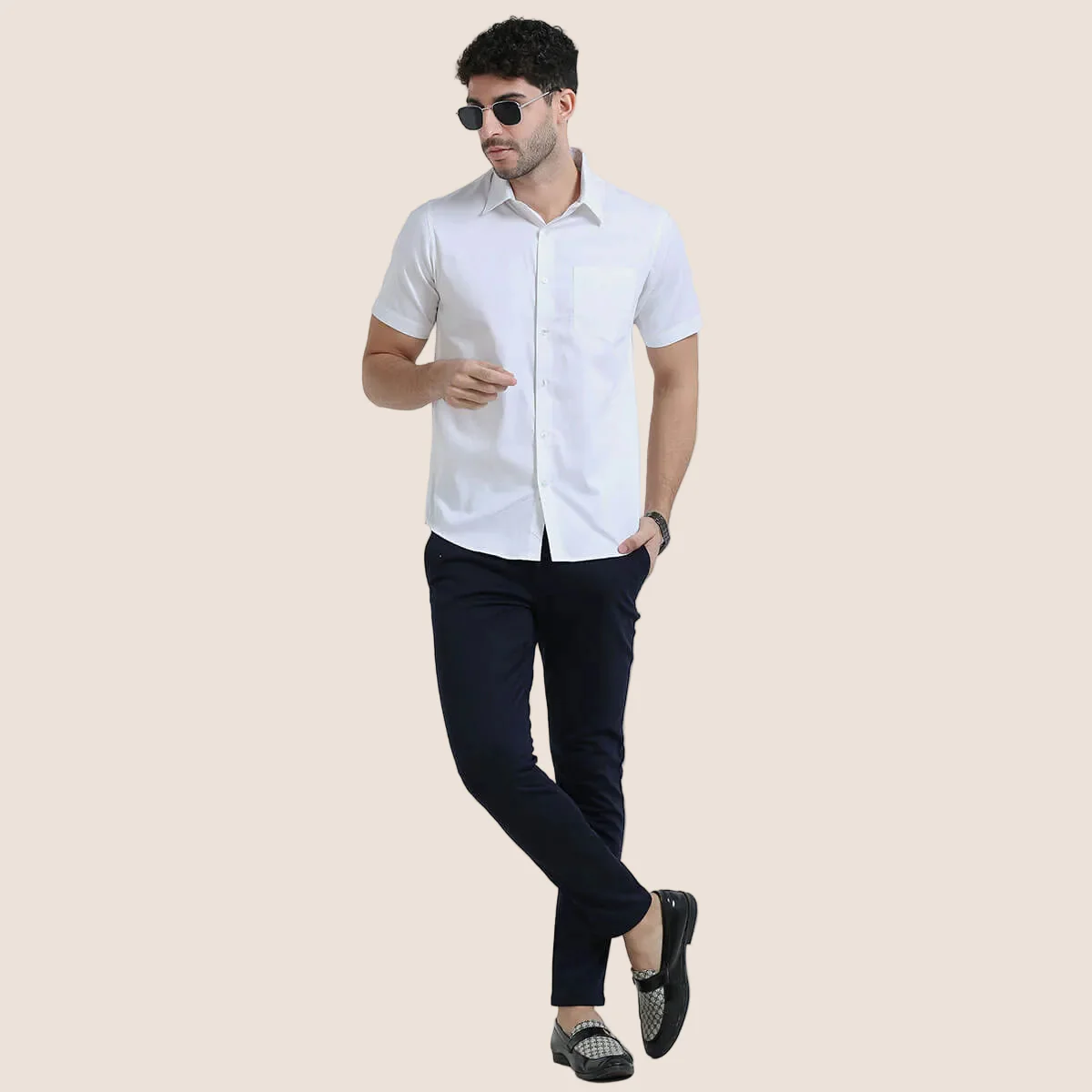 Ashley Half Sleeves Giza Cotton Shirt In Snow - Image 5