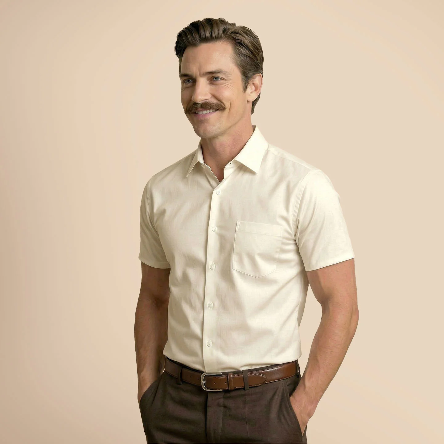 Ashley Half Sleeves Giza Cotton Shirt In Vanilla - Image 3