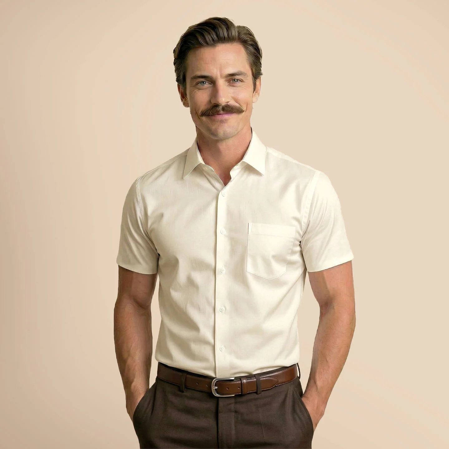 Ashley Half Sleeves Giza Cotton Shirt In Vanilla - Image 6