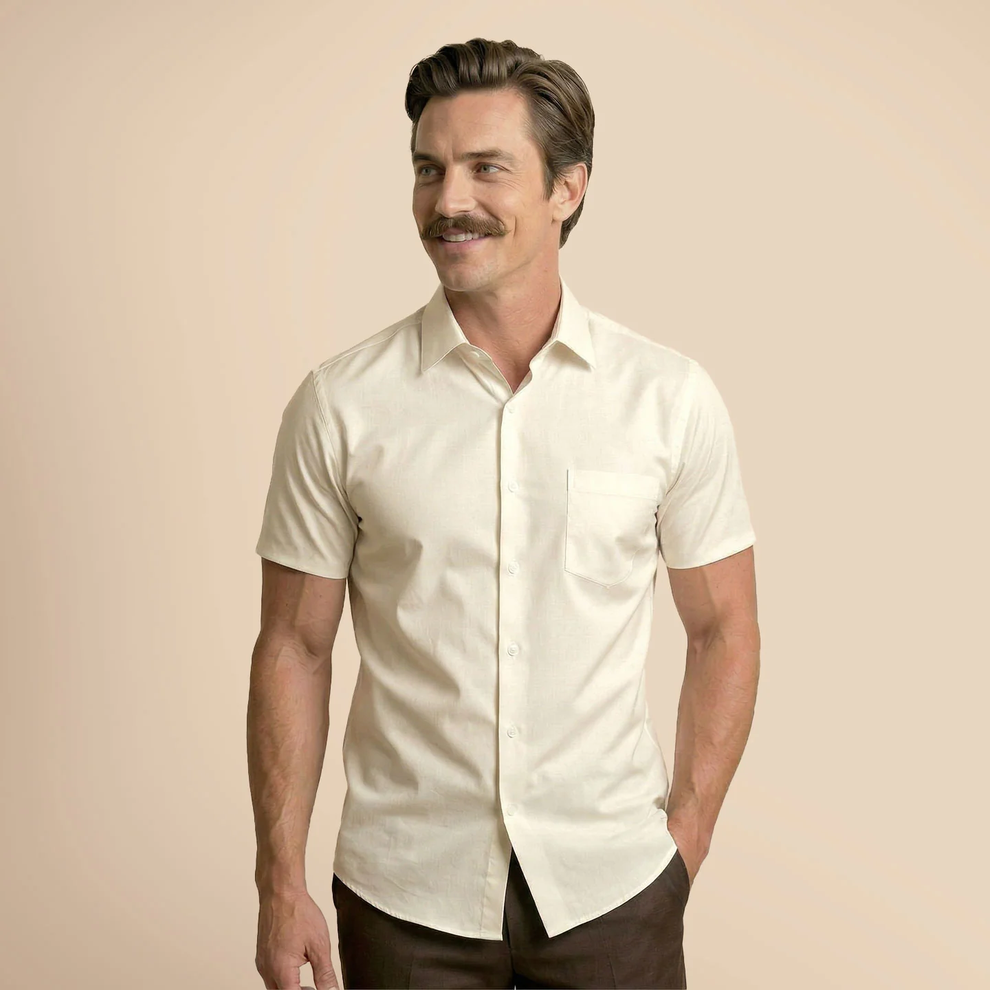 Ashley Half Sleeves Giza Cotton Shirt In Vanilla - Image 7