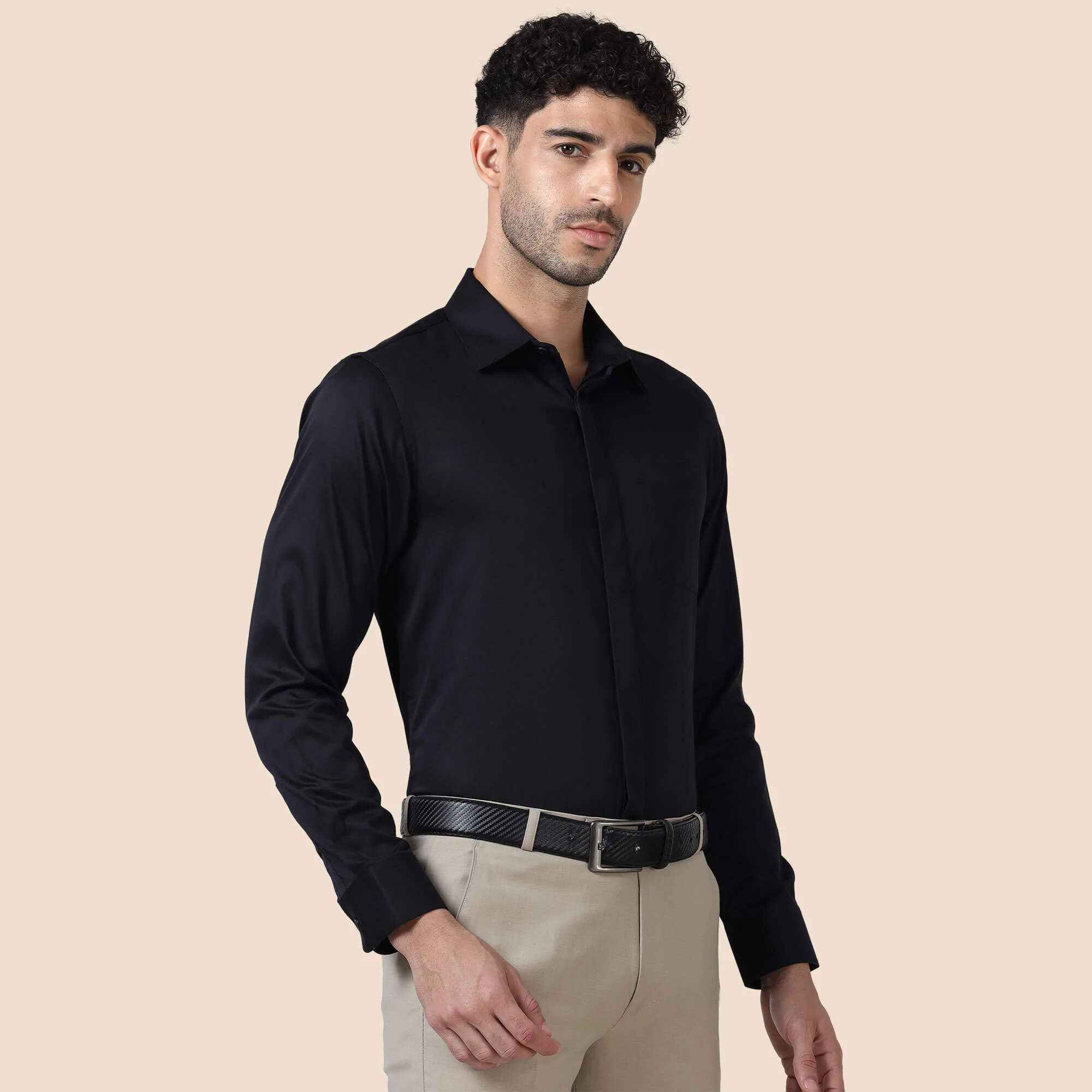 Bennet Black Shirt With Concealed Placket - Image 3