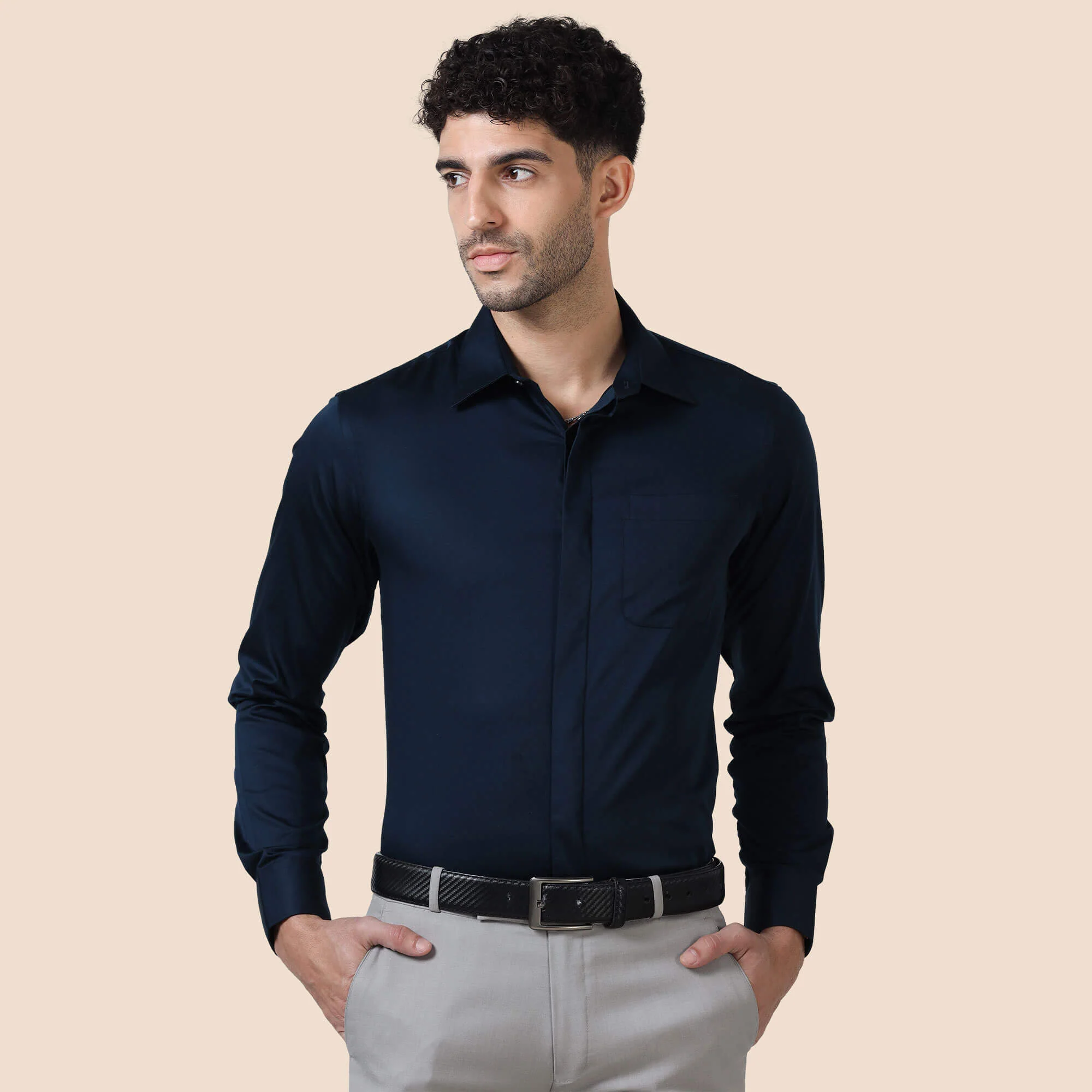 Bennet Navy Shirt With Concealed Placket