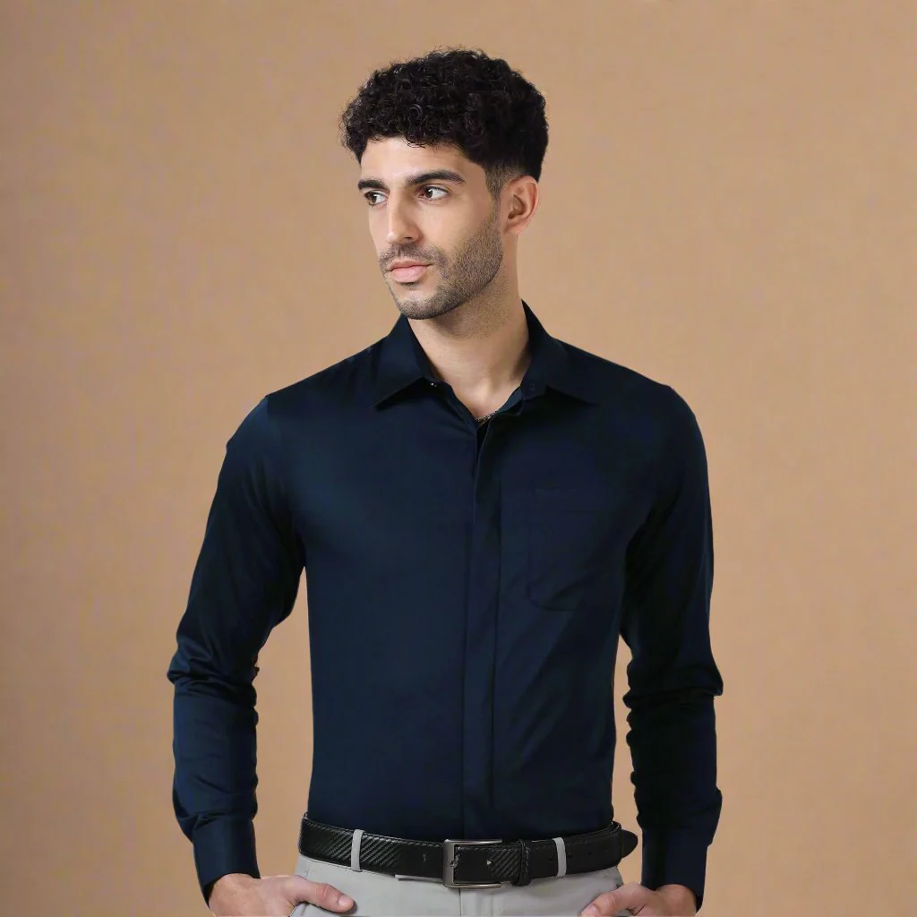 Bennet Navy Shirt With Concealed Placket - Image 9