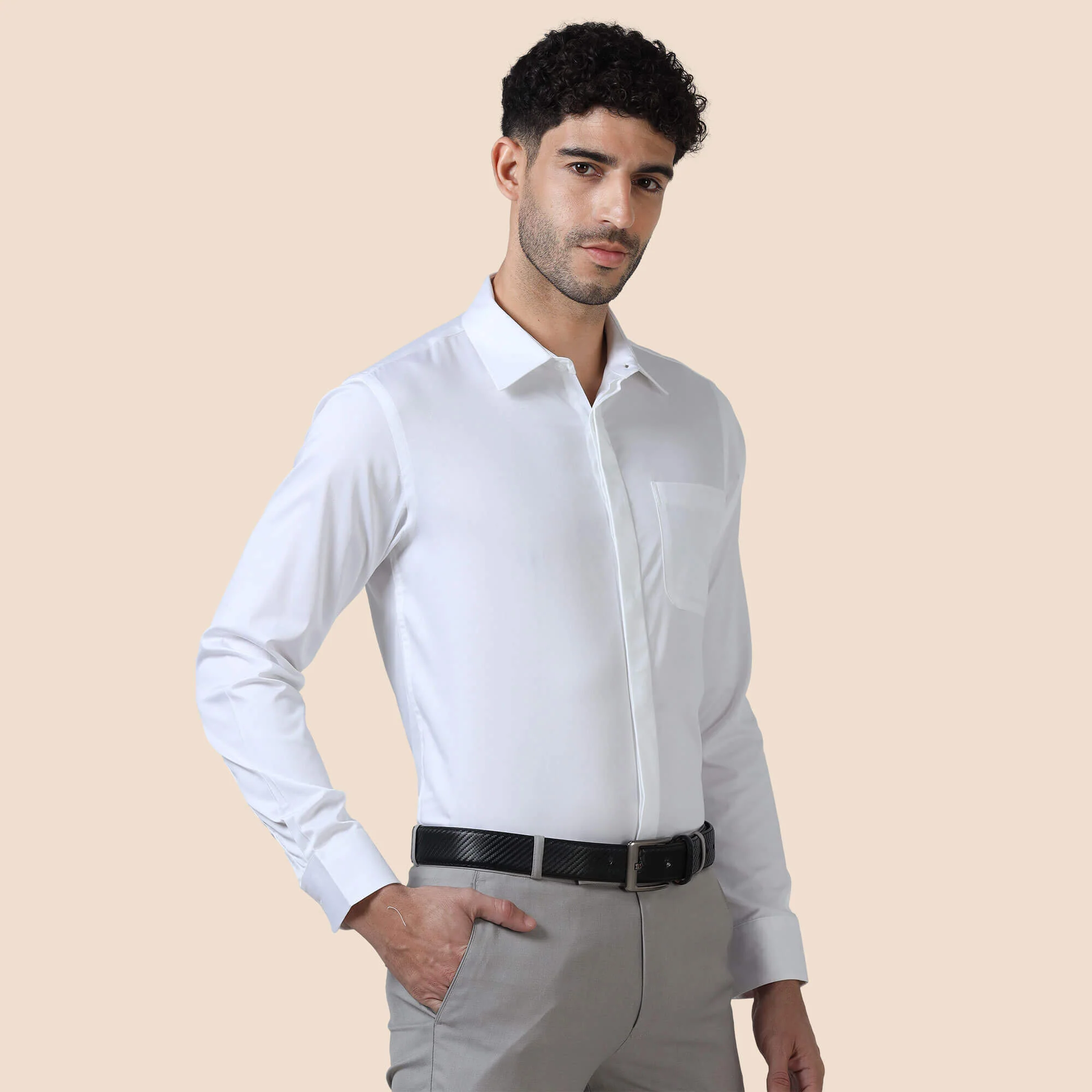 Bennet White Shirt With Concealed Placket - Image 3