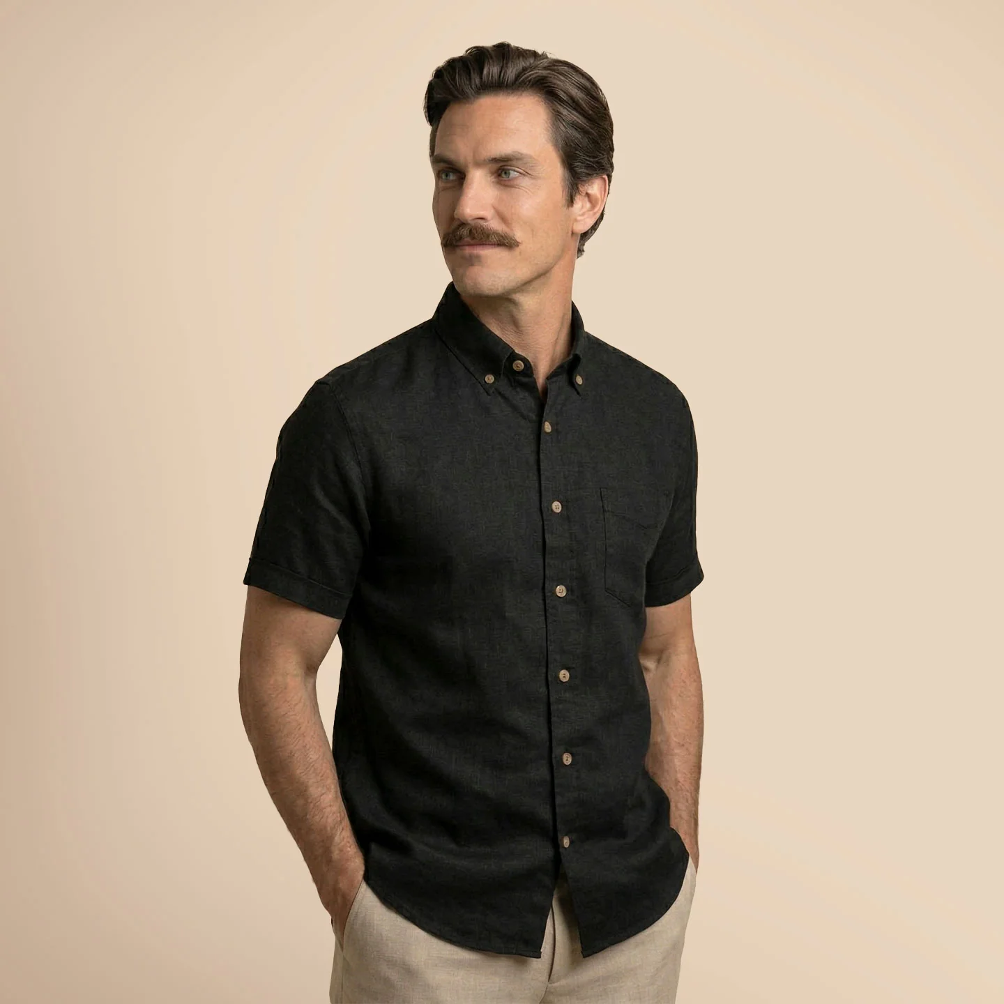 Breeze Linen Half Sleeves Shirt In Raven - Image 3