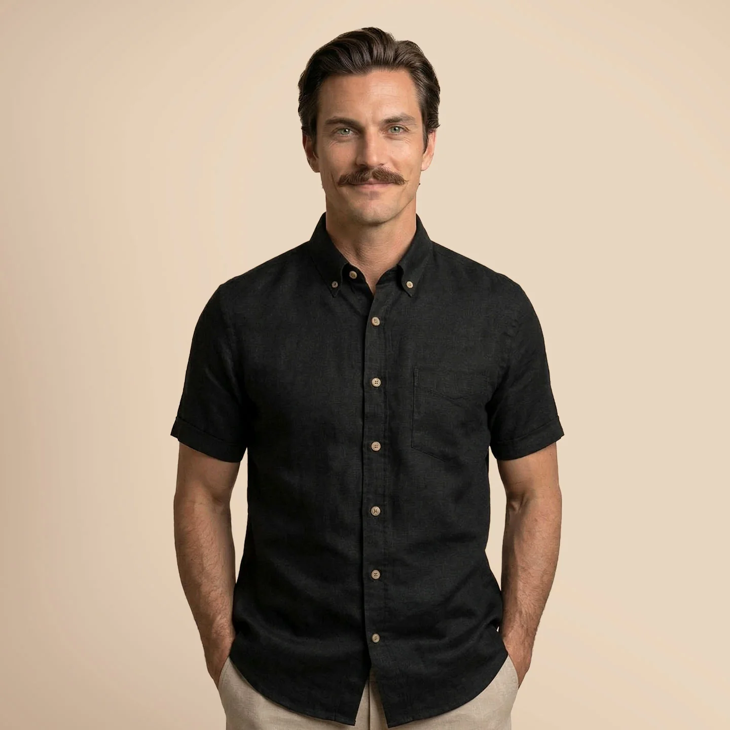 Breeze Linen Half Sleeves Shirt In Raven - Image 6