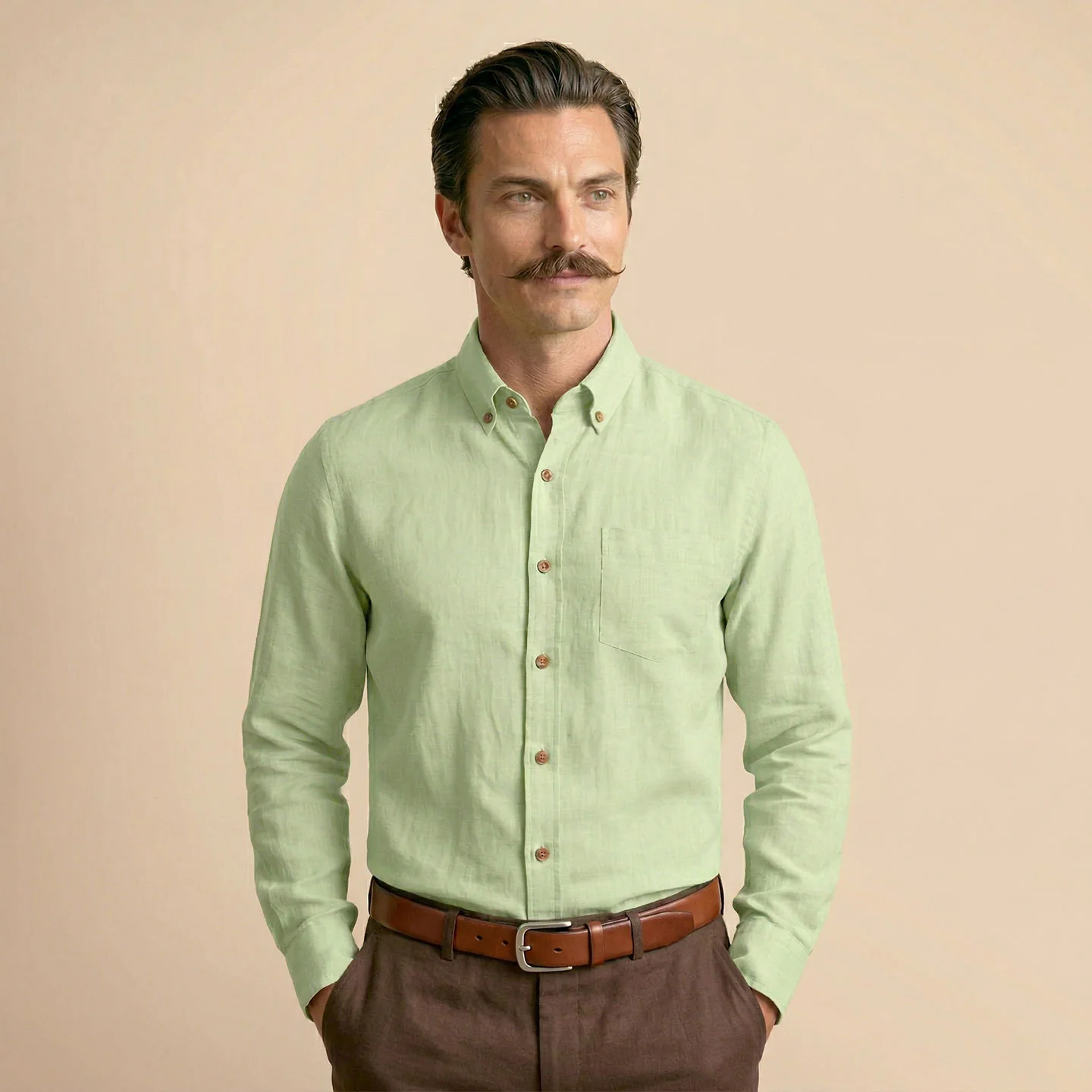 Breeze Linen Full Sleeves Shirt In Leaf Green - Image 6