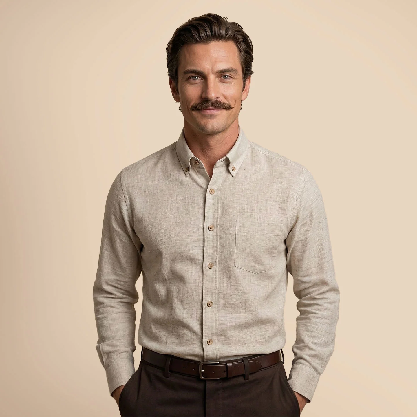Breeze Linen Full Sleeves Shirt In Mushroom - Image 3