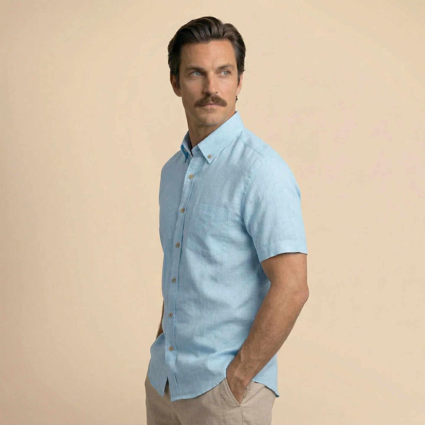 Breeze Linen Half Sleeves Shirt In Powder Blue - Image 3