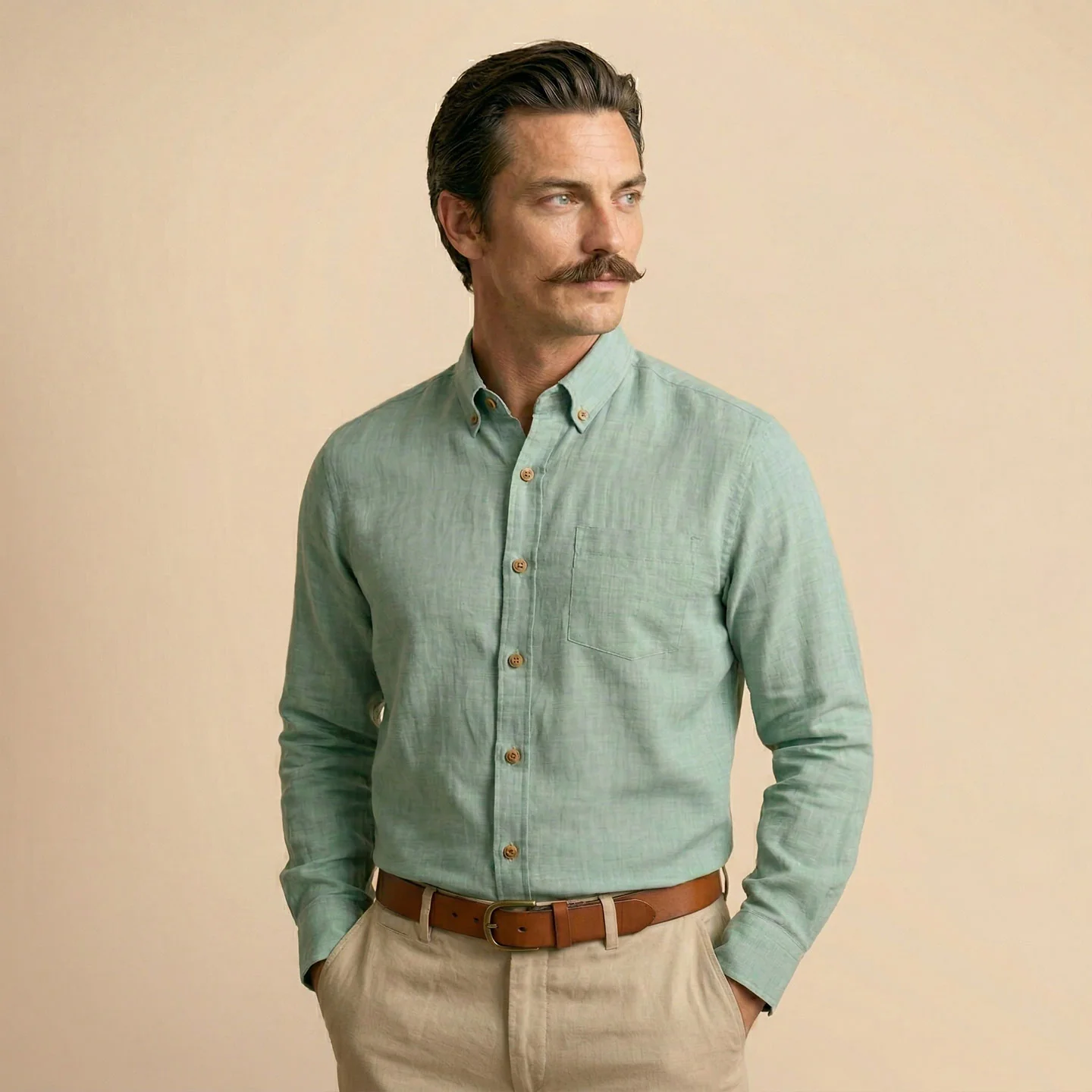 Breeze Linen Full Sleeves Shirt In Seaweed - Image 3