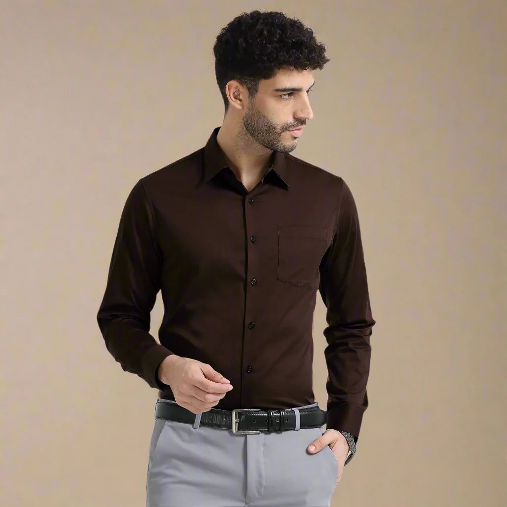 Cambridge Giza Cotton Shirt In Coffee - Image 9