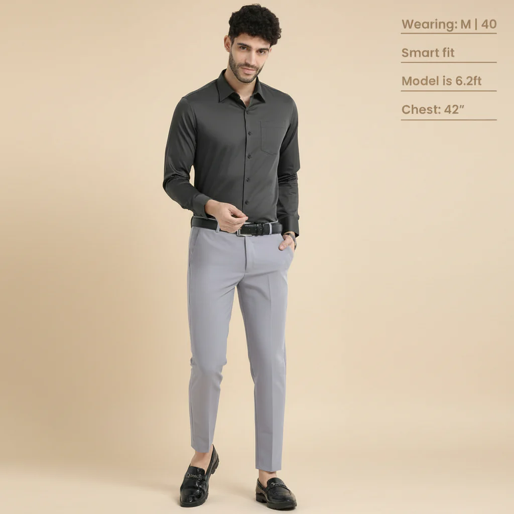 Cambridge Giza Cotton Shirt In Gun Metal - Image 8