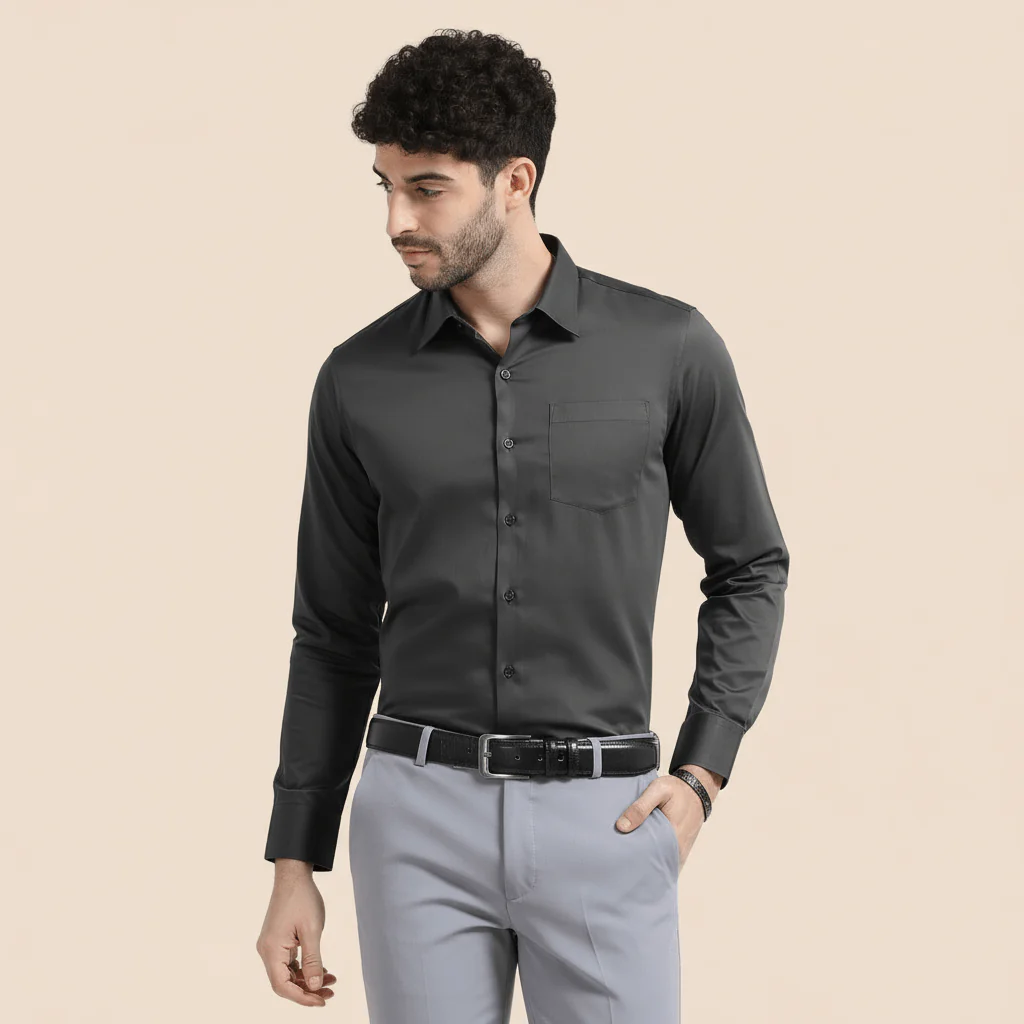 Cambridge Giza Cotton Shirt In Gun Metal - Image 9