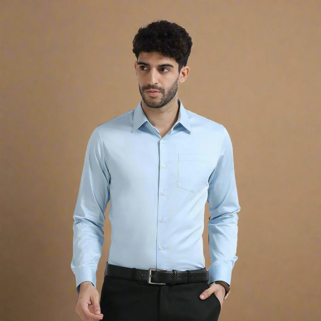 Cambridge Giza Cotton Shirt In Ice Blue - Image 10