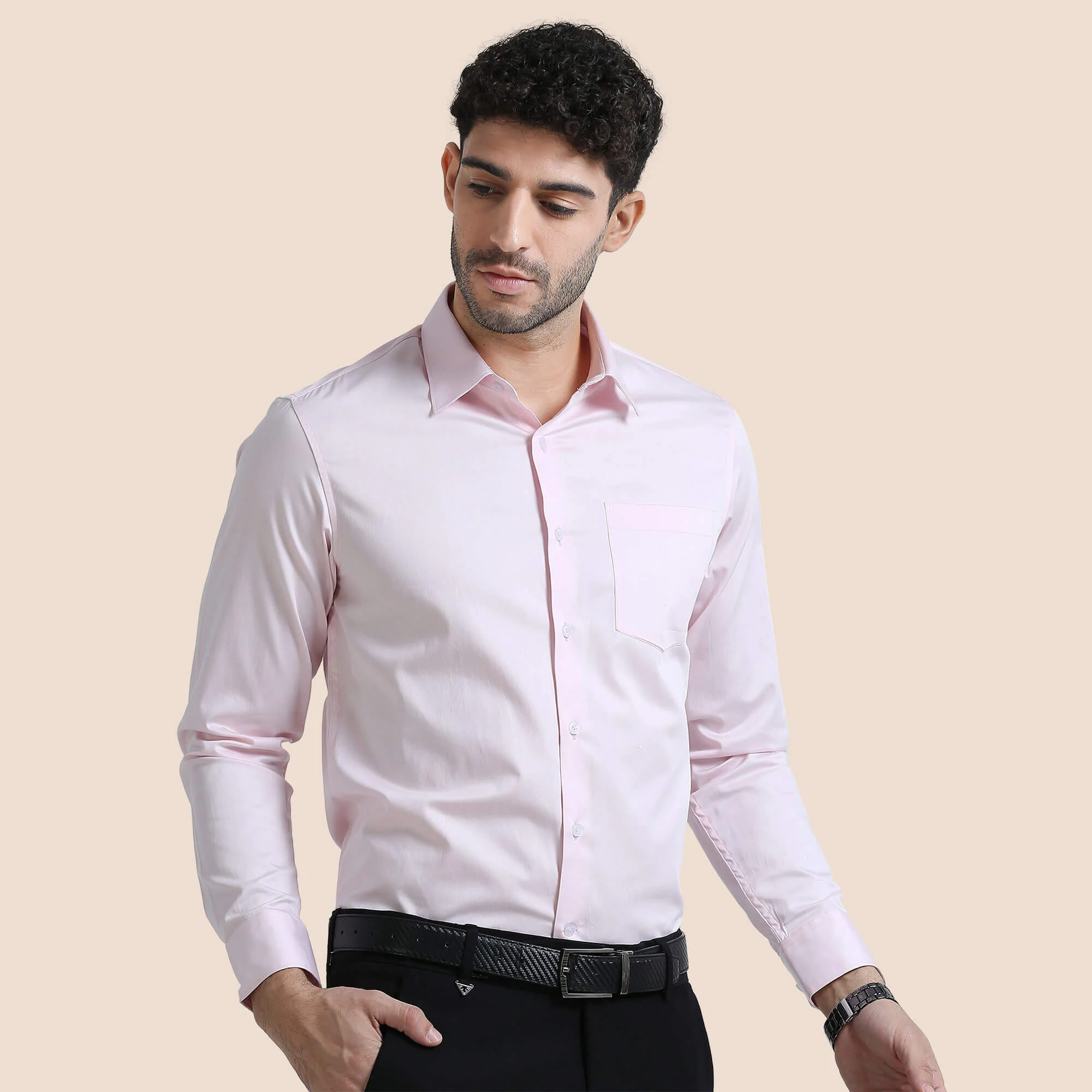 Cambridge Giza Cotton Shirt In Powder Pink - Image 5
