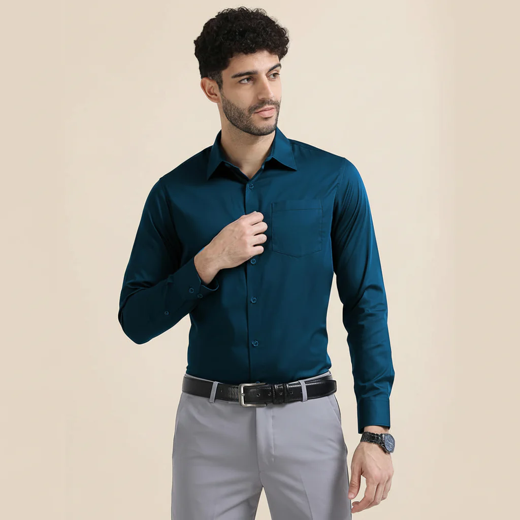 Cambridge Giza Cotton Shirt In Slate Blue - Image 10
