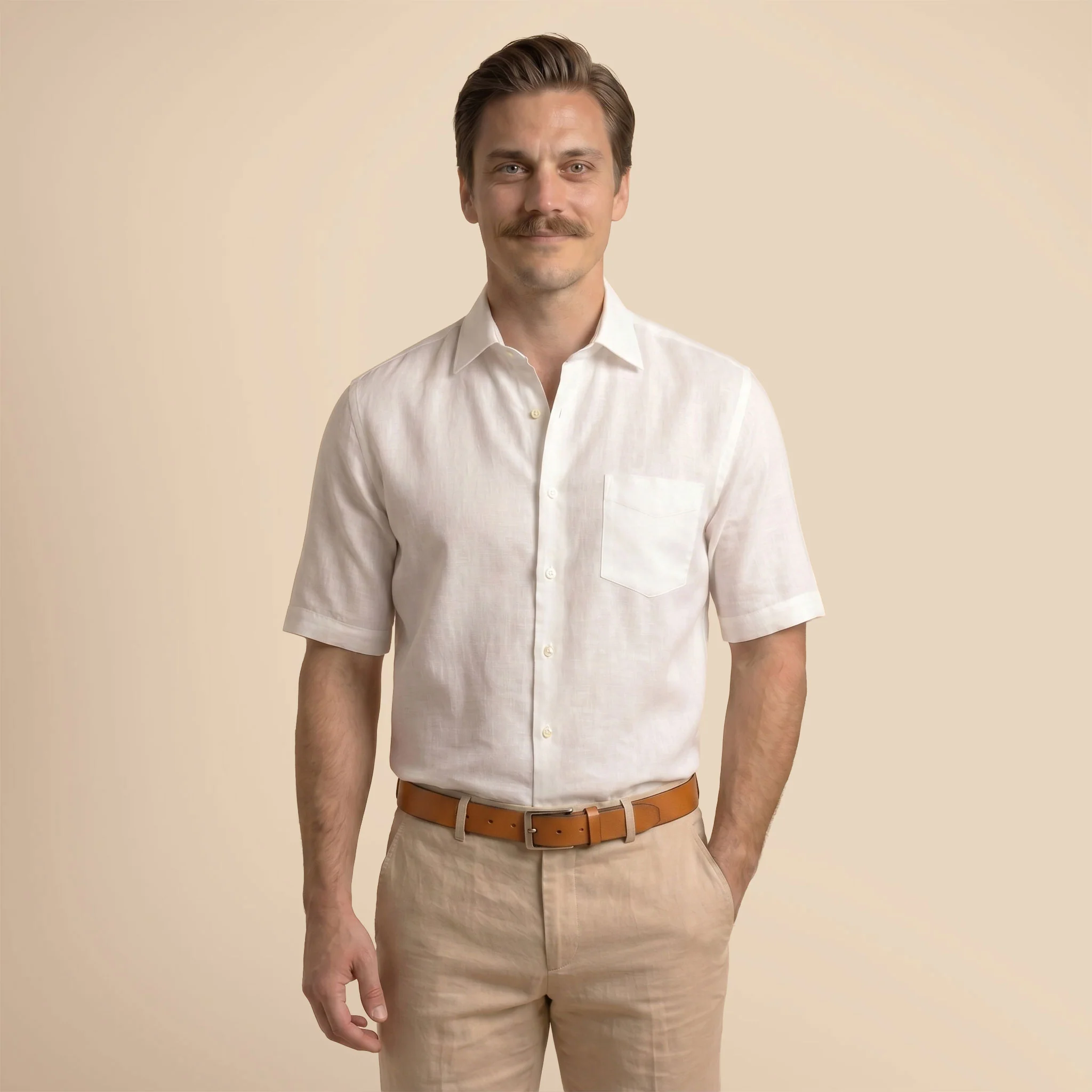 Cedar Pure Linen Half Sleeves Shirt In Snowflake - Image 6