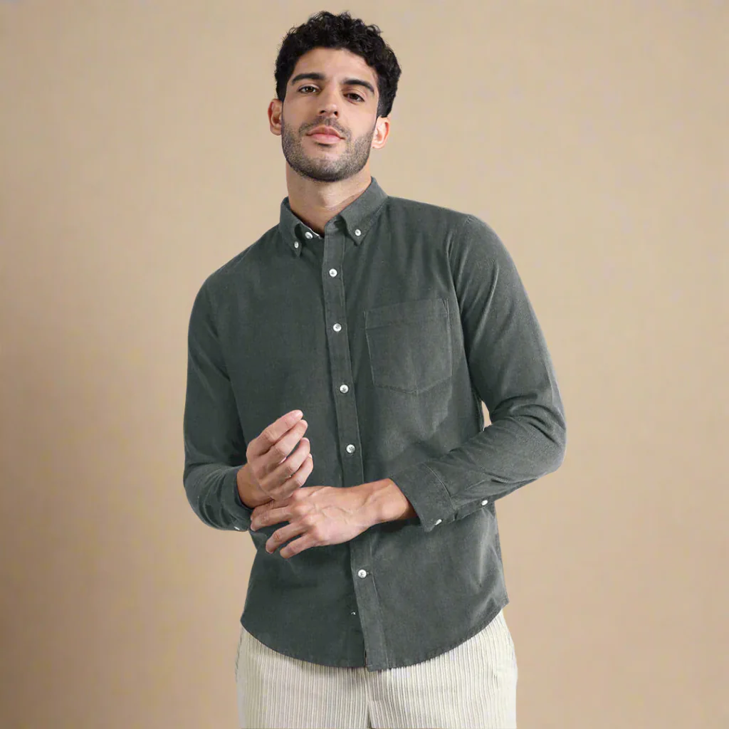 Cruise Corduroy Shirt In Steel Grey - Image 12