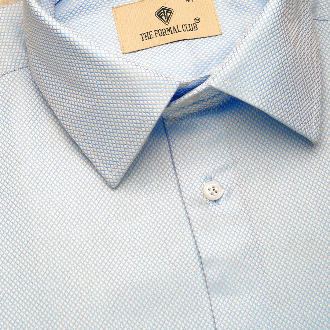 Diamond Dobby 2 Ply Cotton Shirt in Ice Blue - Image 10
