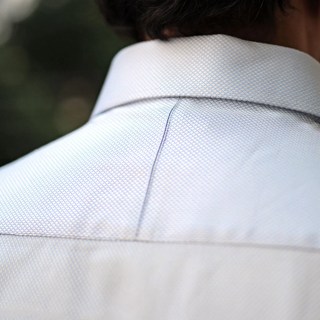 Diamond Dobby 2 Ply Cotton Shirt in Ice Blue - Image 6