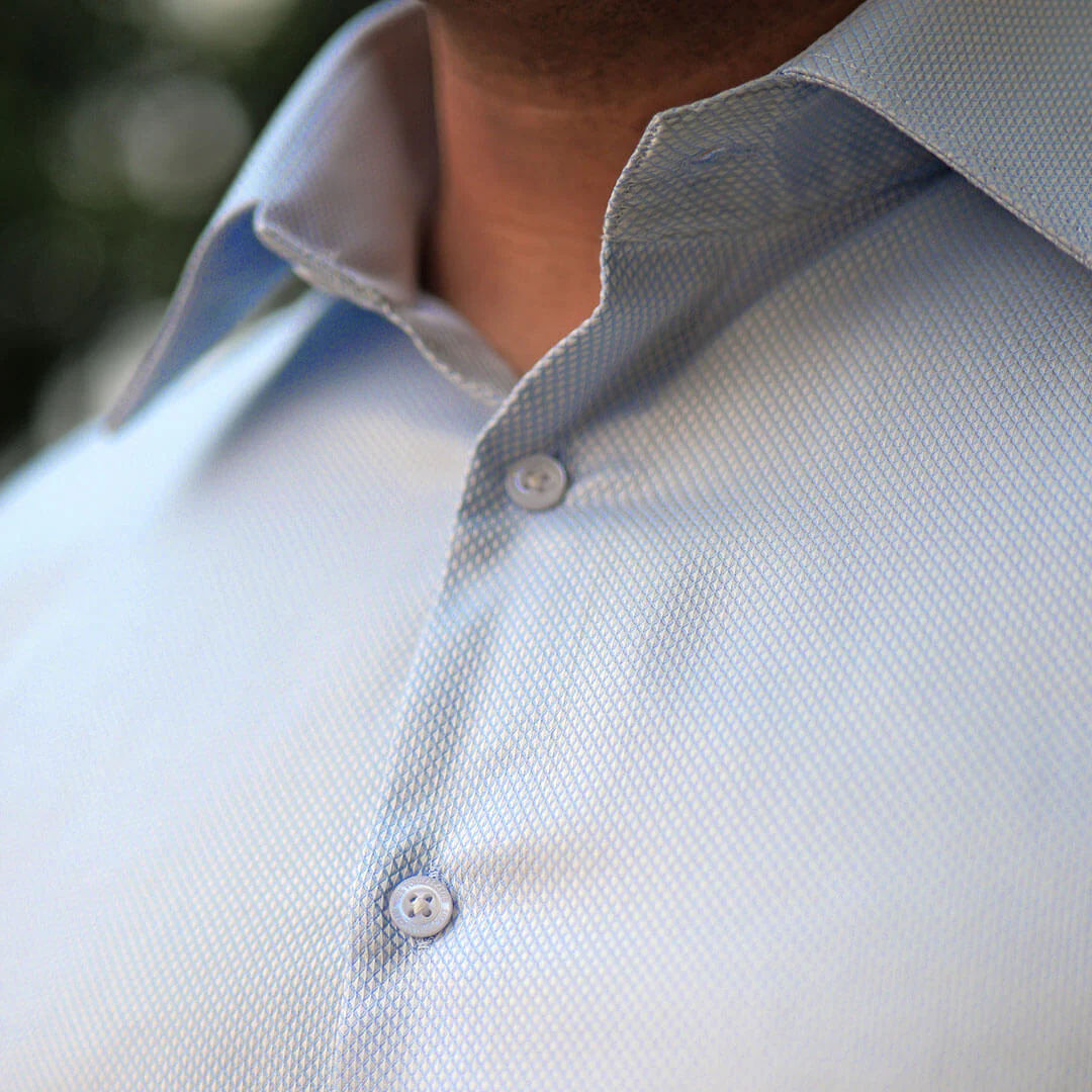 Diamond Dobby 2 Ply Cotton Shirt in Ice Blue - Image 7