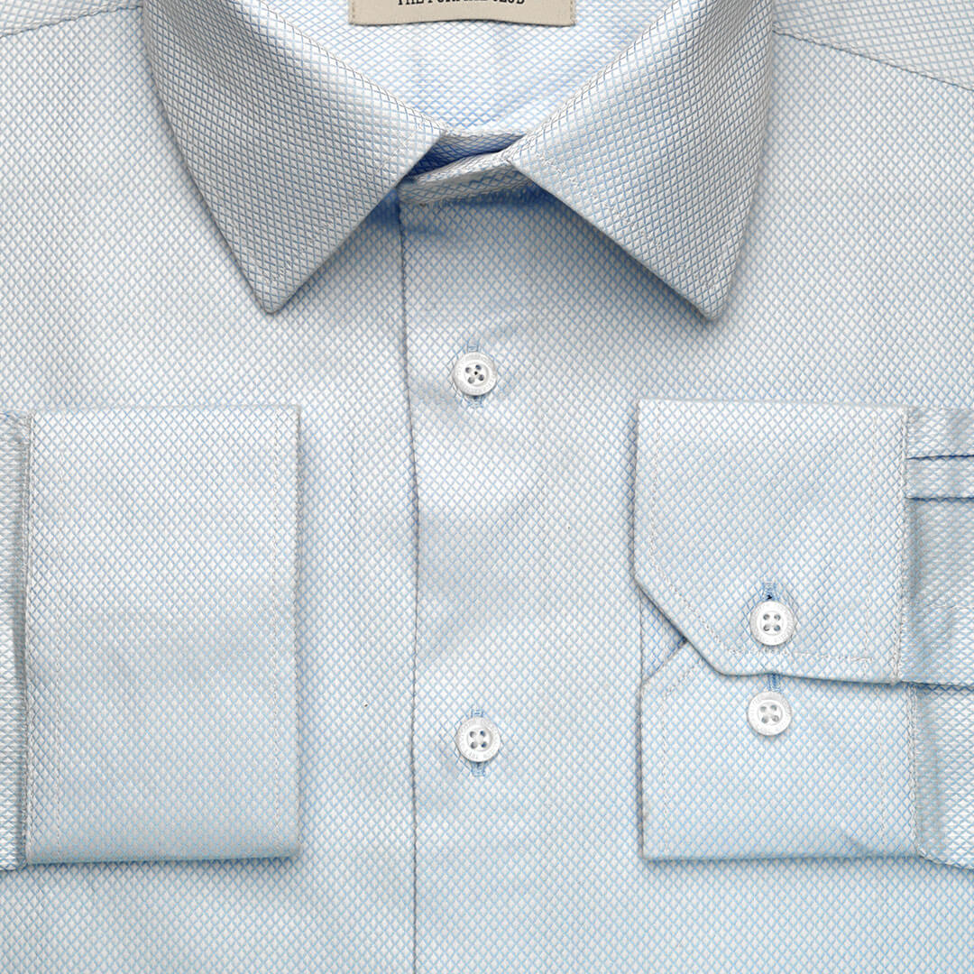 Diamond Dobby 2 Ply Cotton Shirt in Ice Blue - Image 9