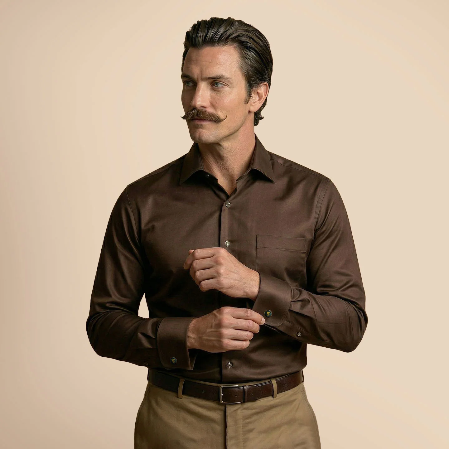 French Cuff Giza Cotton Shirt In Coffee - Image 7
