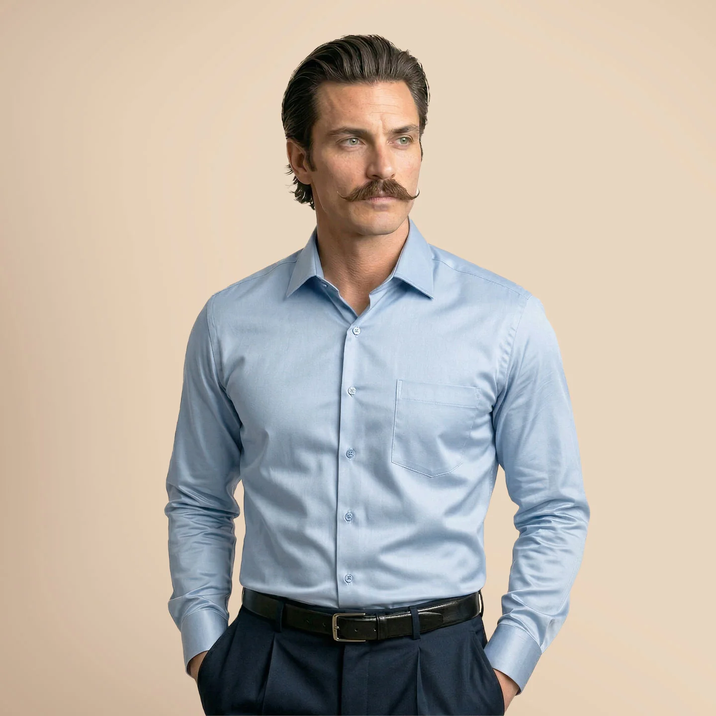 French Cuff Giza Cotton Shirt In Ice Blue - Image 4