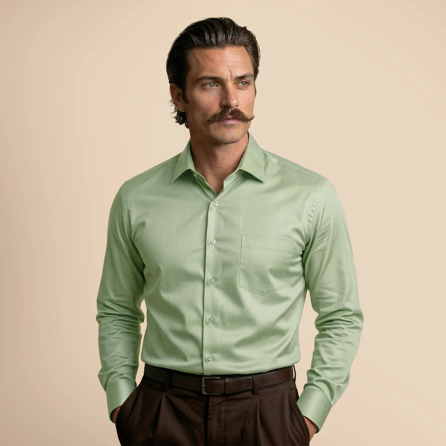 French Cuff Giza Cotton Shirt In Moss Green - Image 4