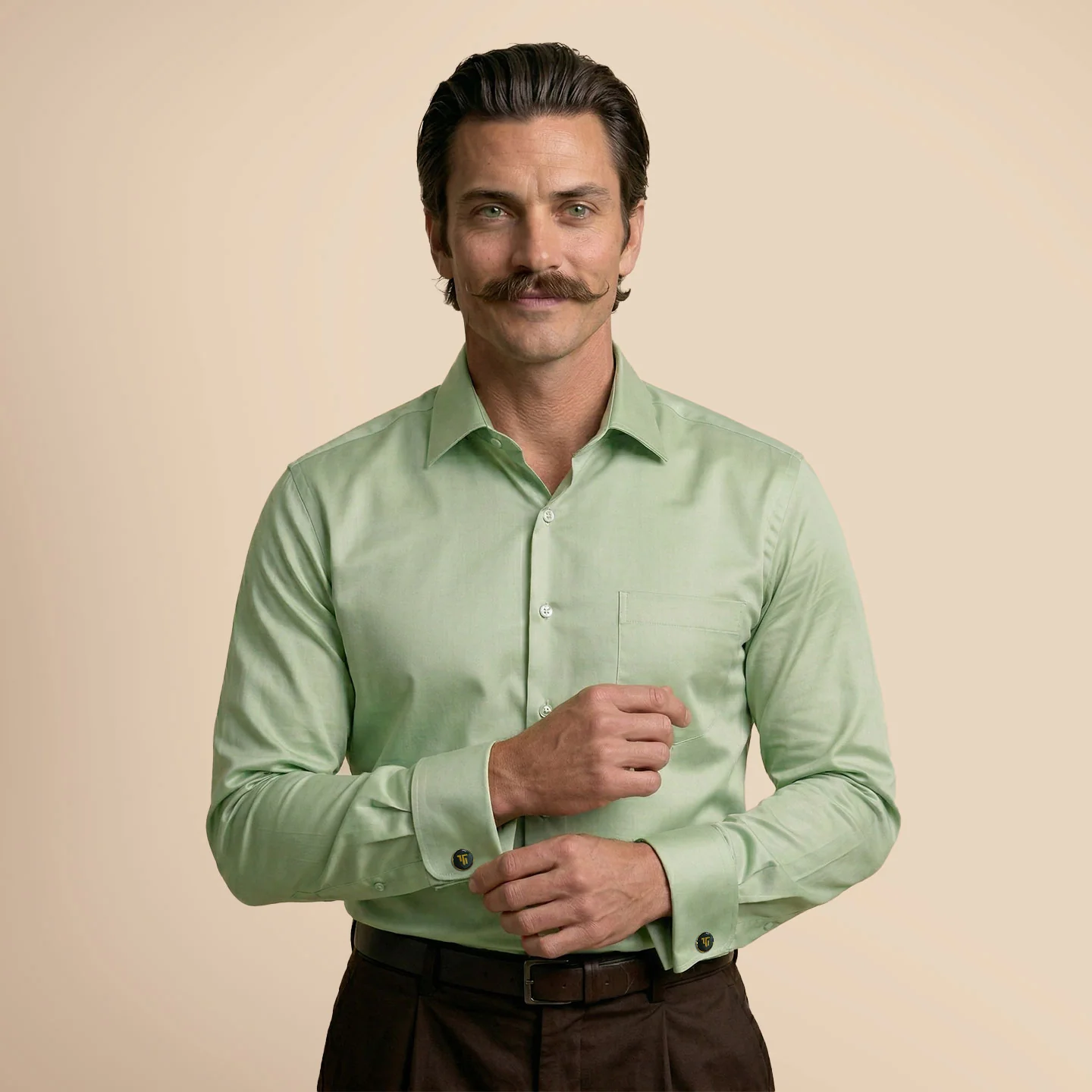 French Cuff Giza Cotton Shirt In Moss Green - Image 7