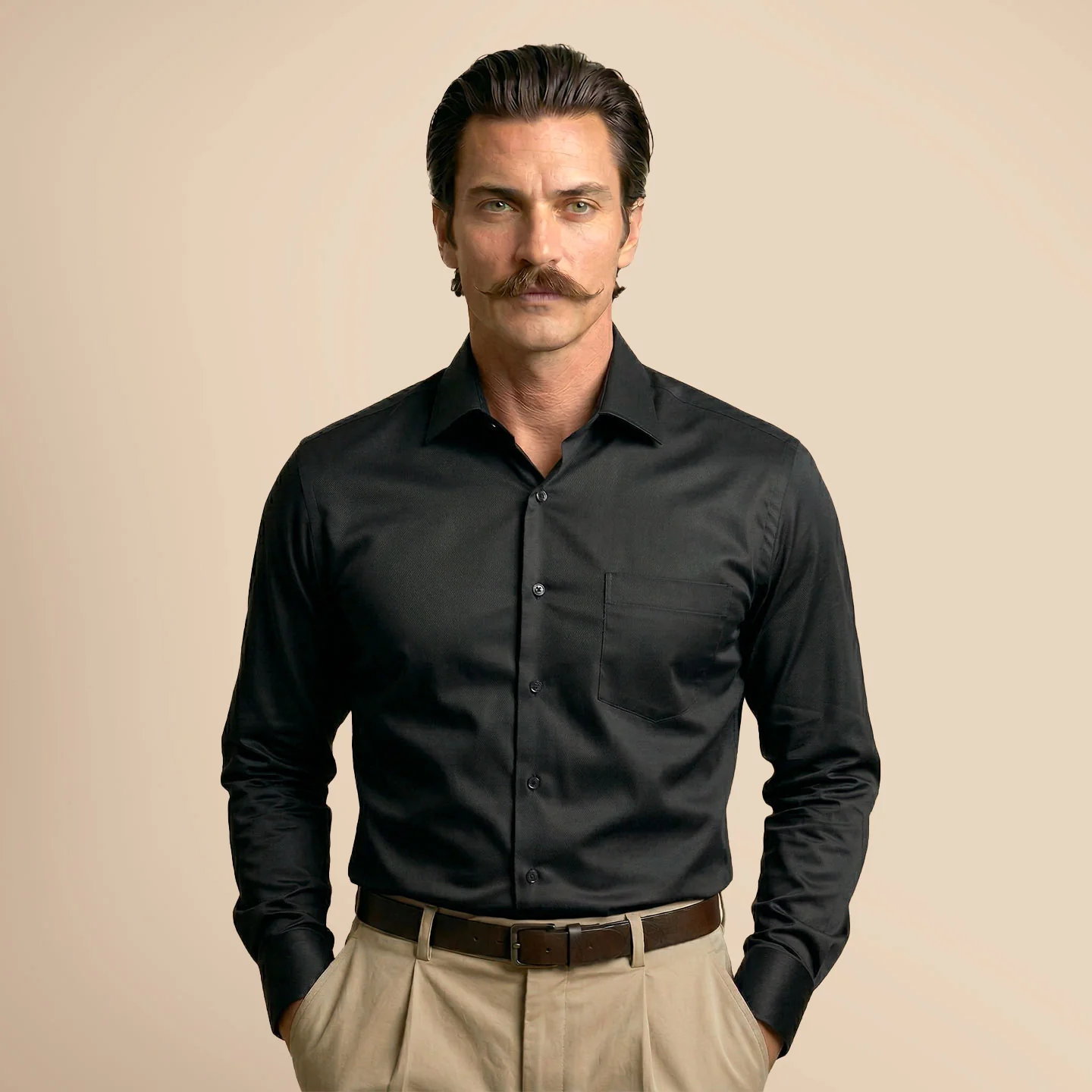 French Cuff Giza Cotton Shirt In Raven - Image 5