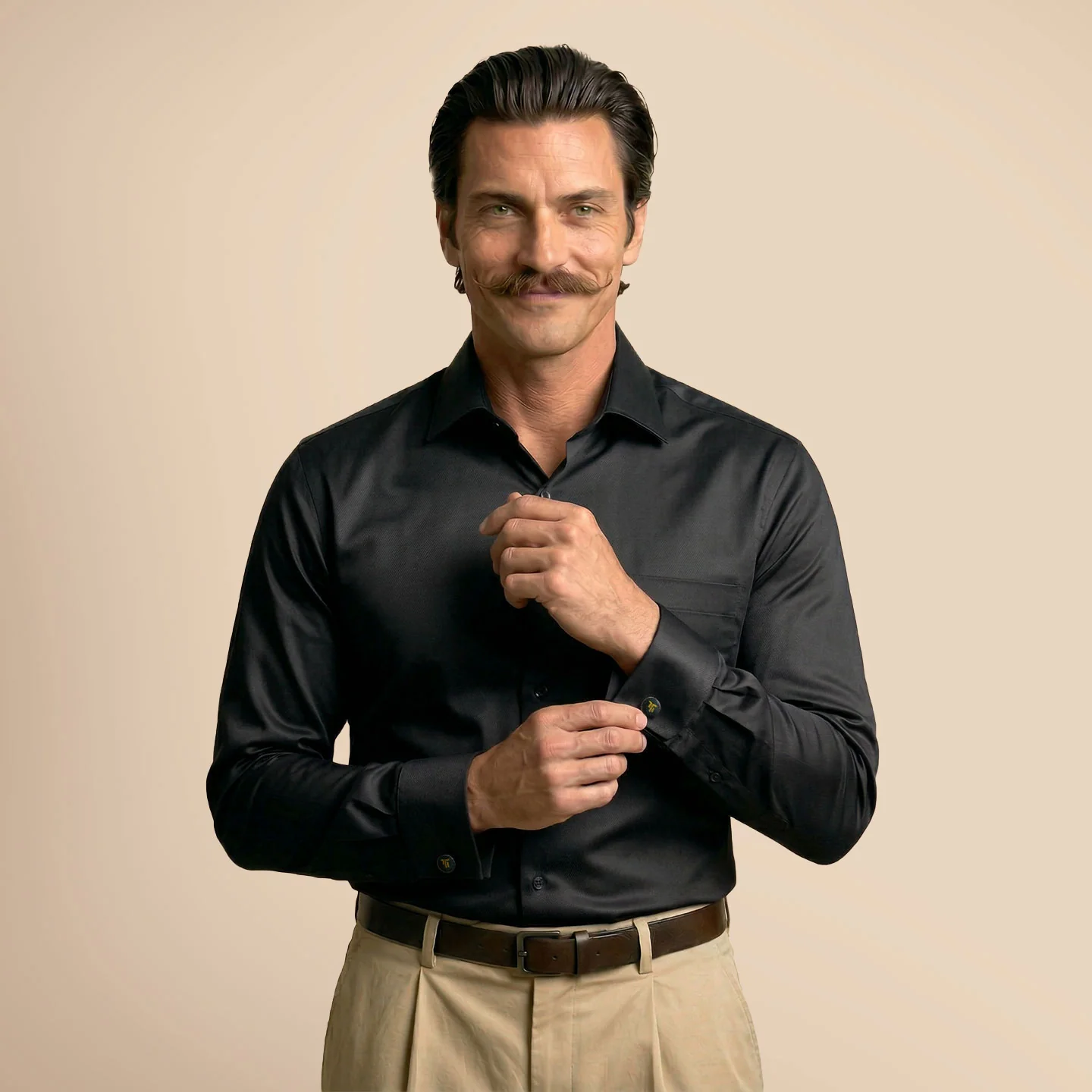 French Cuff Giza Cotton Shirt In Raven - Image 8