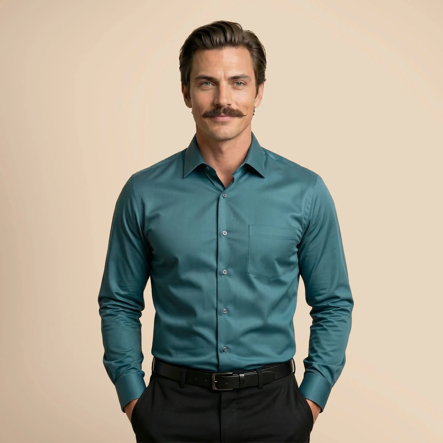 French Cuff Giza Cotton Shirt In Teal - Image 4