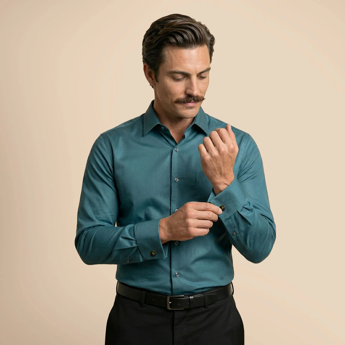 French Cuff Giza Cotton Shirt In Teal - Image 7