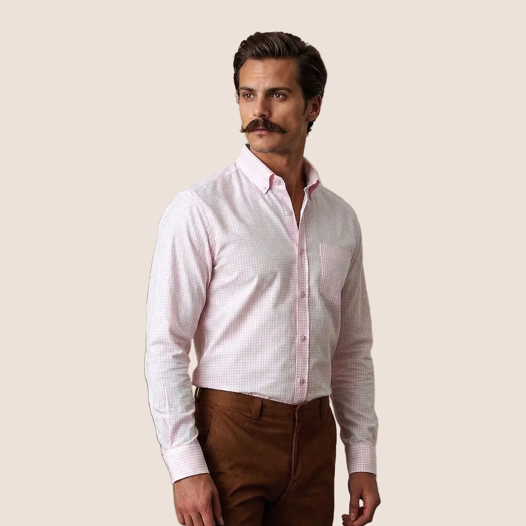 Gingham 2 Ply Check Shirt In Blush Pink - Image 10