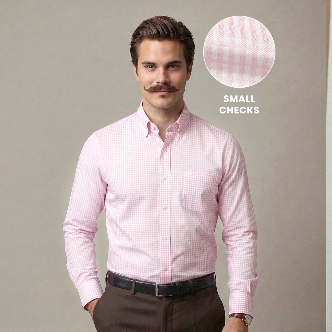 Gingham 2 Ply Check Shirt In Blush Pink - Image 11