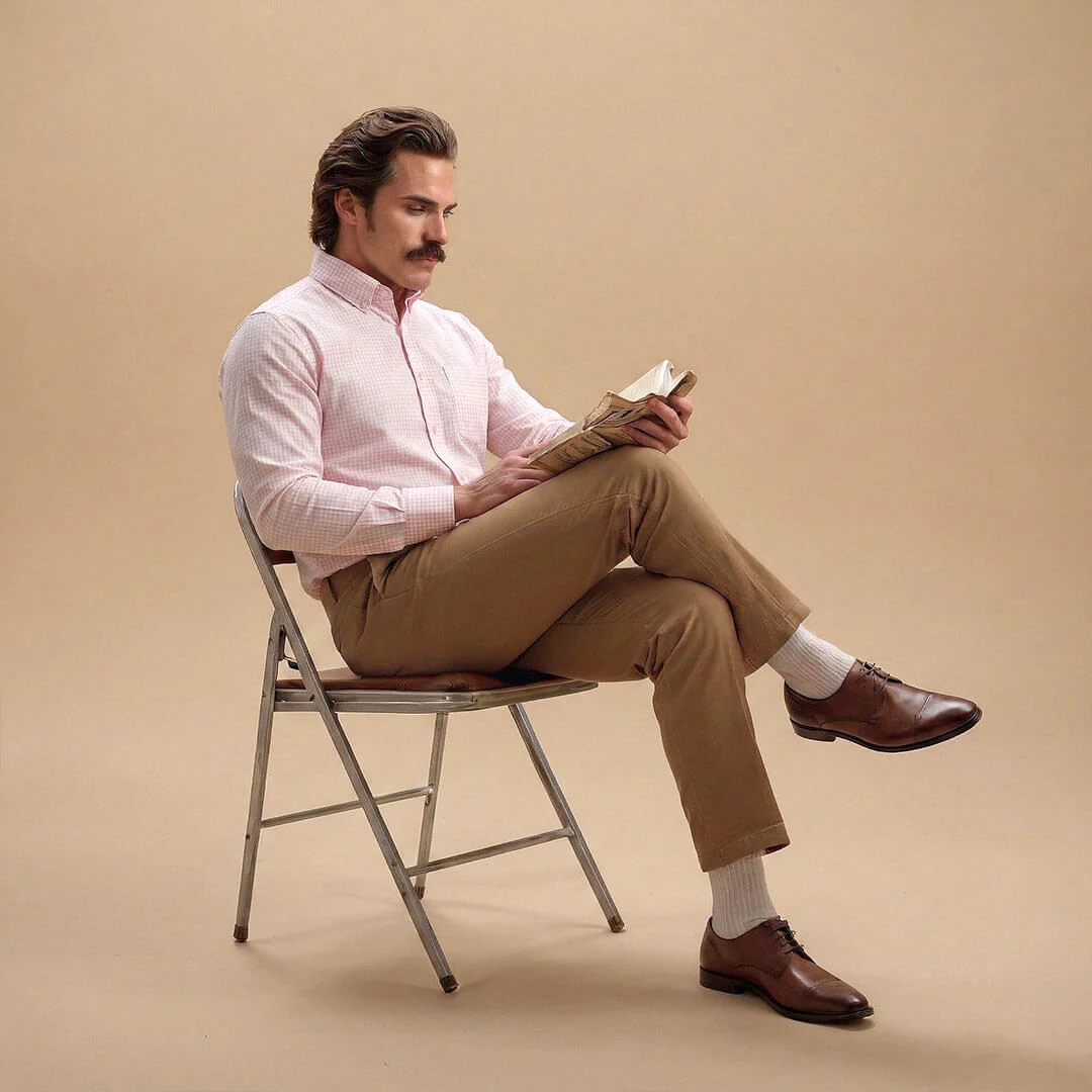 Gingham 2 Ply Check Shirt In Blush Pink - Image 9